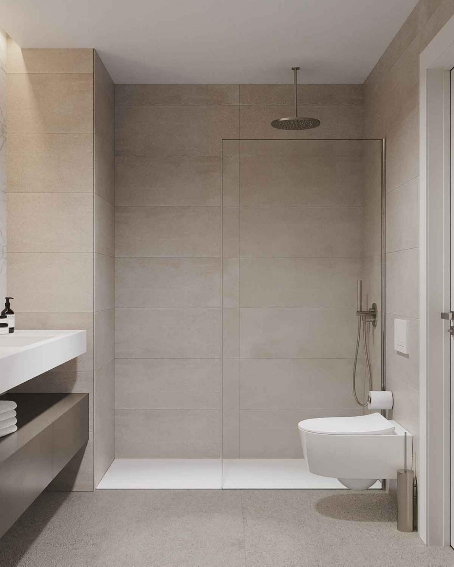 Bathroom with shower and tiling in new-build apartment, Nueva Atalaya, Estepona