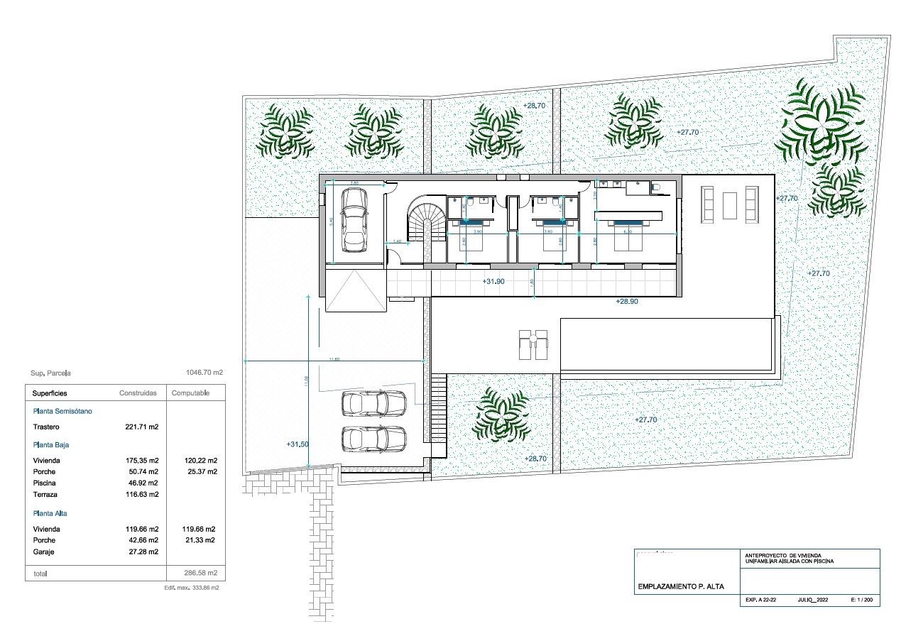 Plot plan showing 1,046 m2 site of villa in Benimeit-Tabaira, Moraira