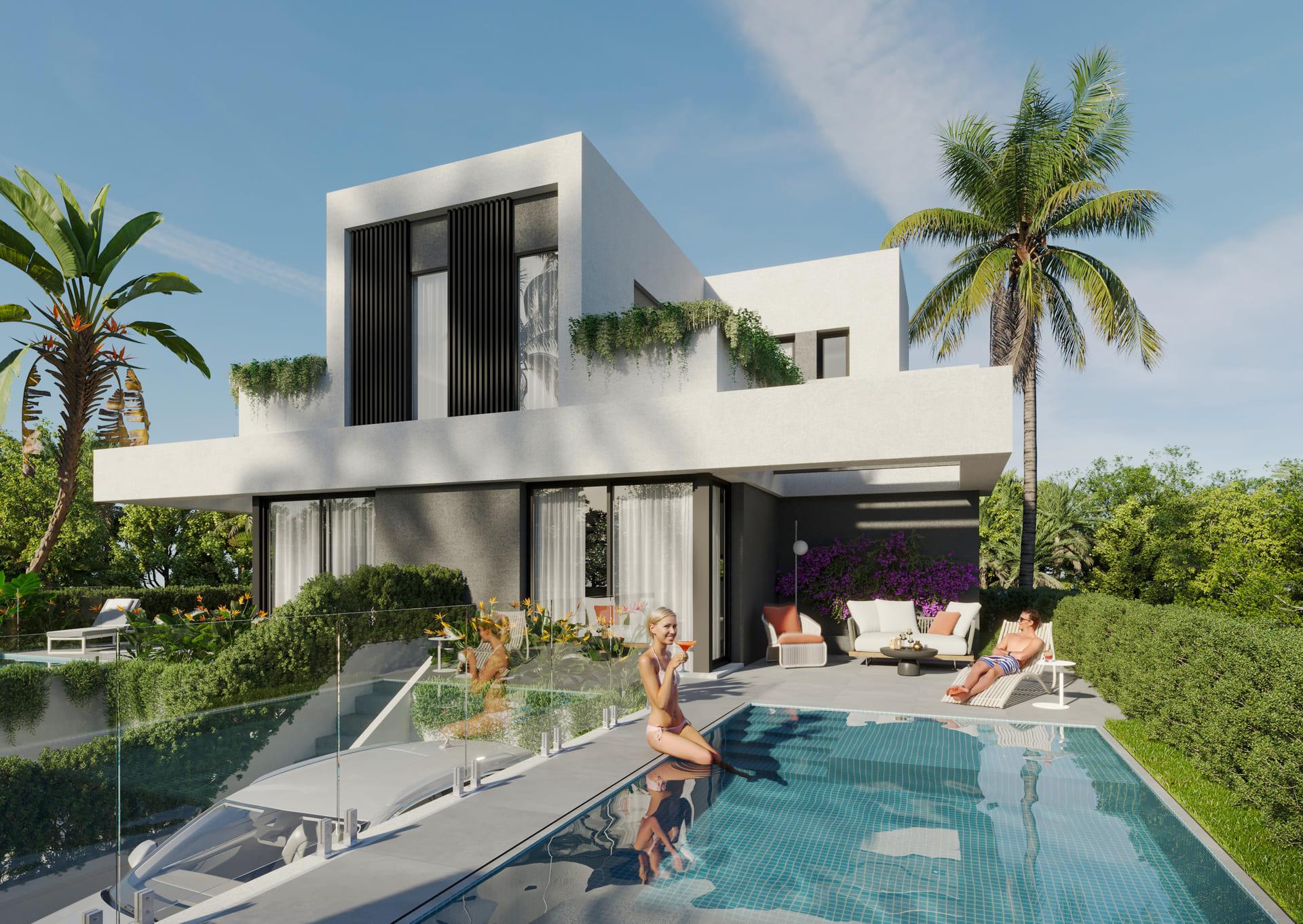 Living room with natural light, new-build villa in Finestrat Hills