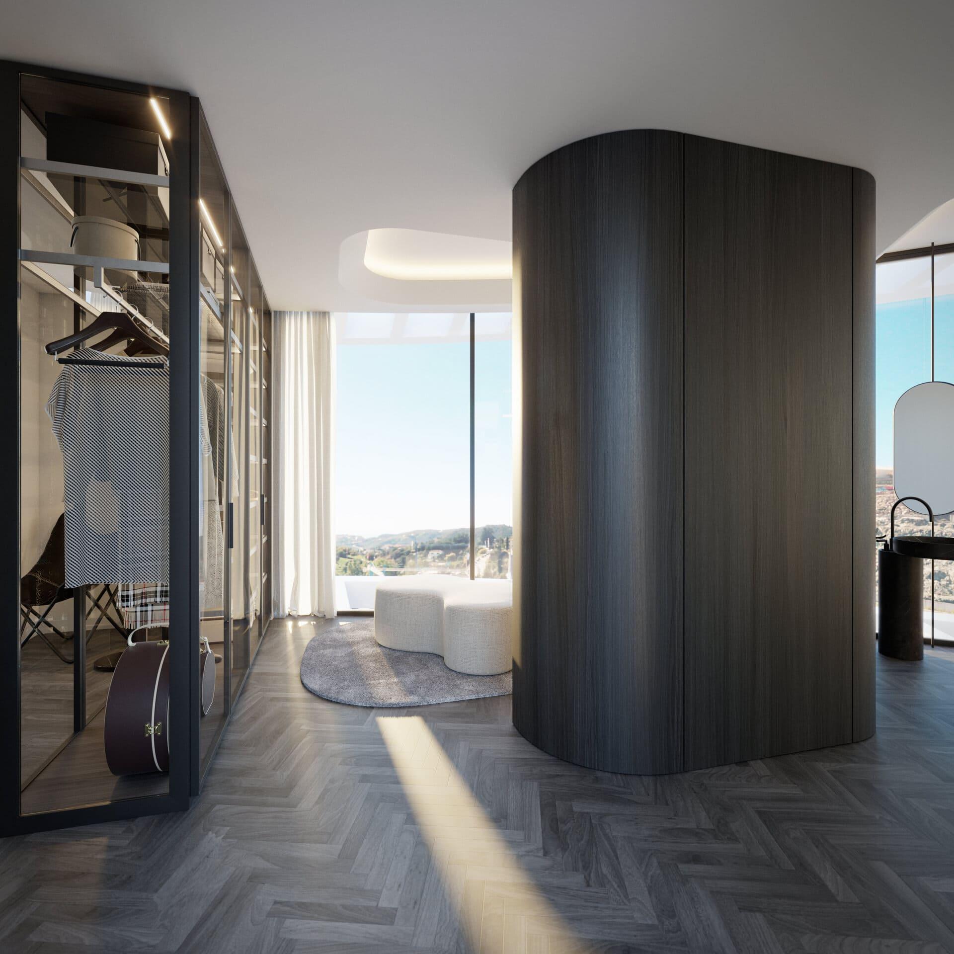 Kitchen island or breakfast bar detail, new-build apartment, Benahavis