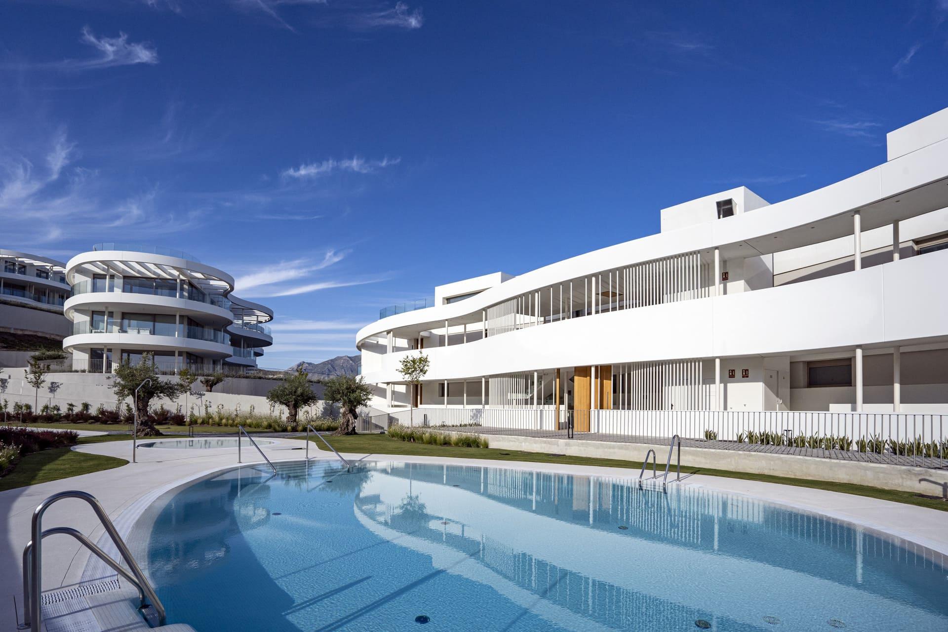 Communal gardens surrounding residential development, La Quinta, Benahavis