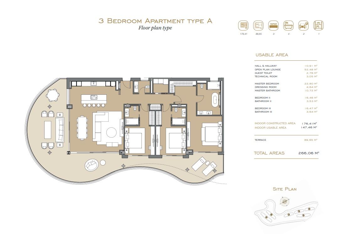 Floor plan of 3-bedroom apartment on first floor, La Quinta, Benahavis