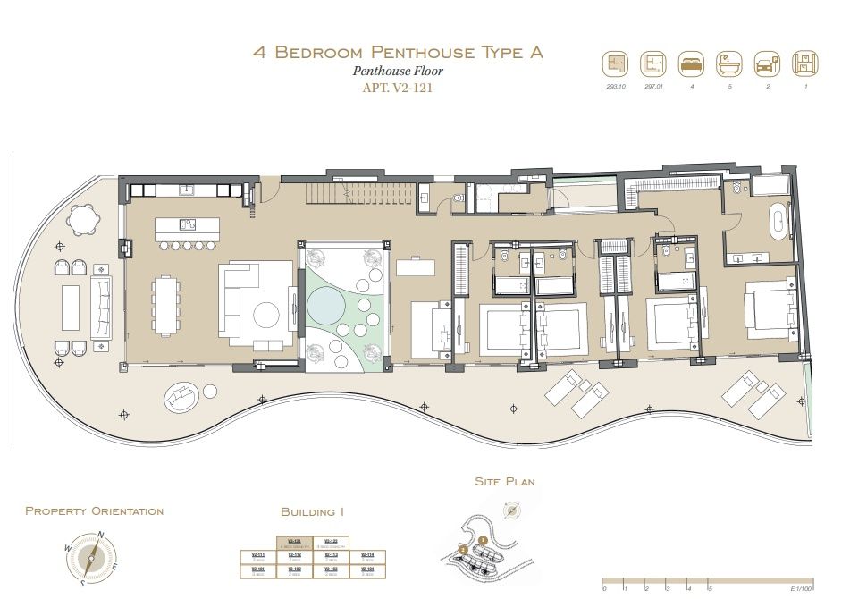 Floor plan - upper level of 4-bedroom penthouse in La Quinta, Benahavis