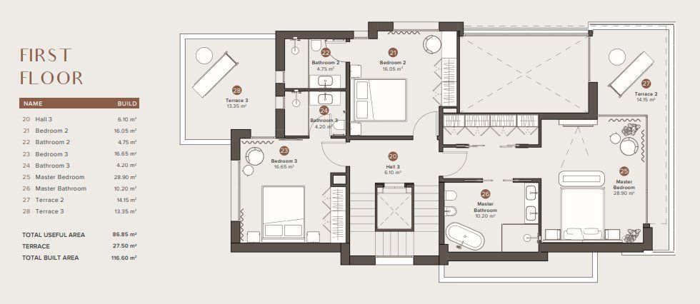 Floor plan - solarium level of new-build villa, Hacienda, Marbella