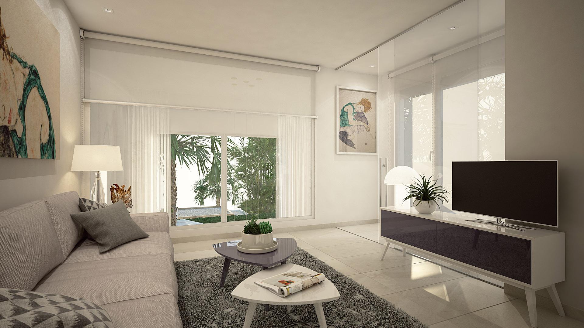 Open living space with patio doors, new-build villa, Algorfa