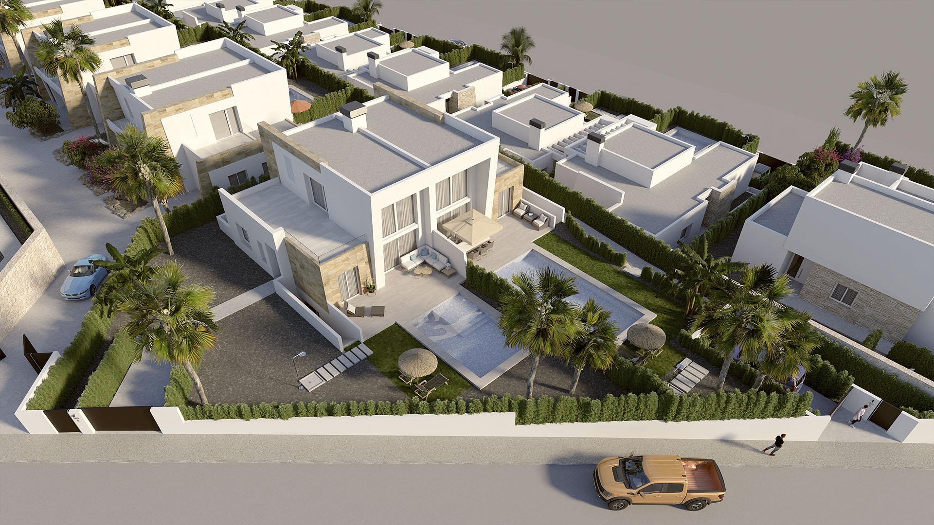 Plot boundary and landscaping, new-build villa, Algorfa
