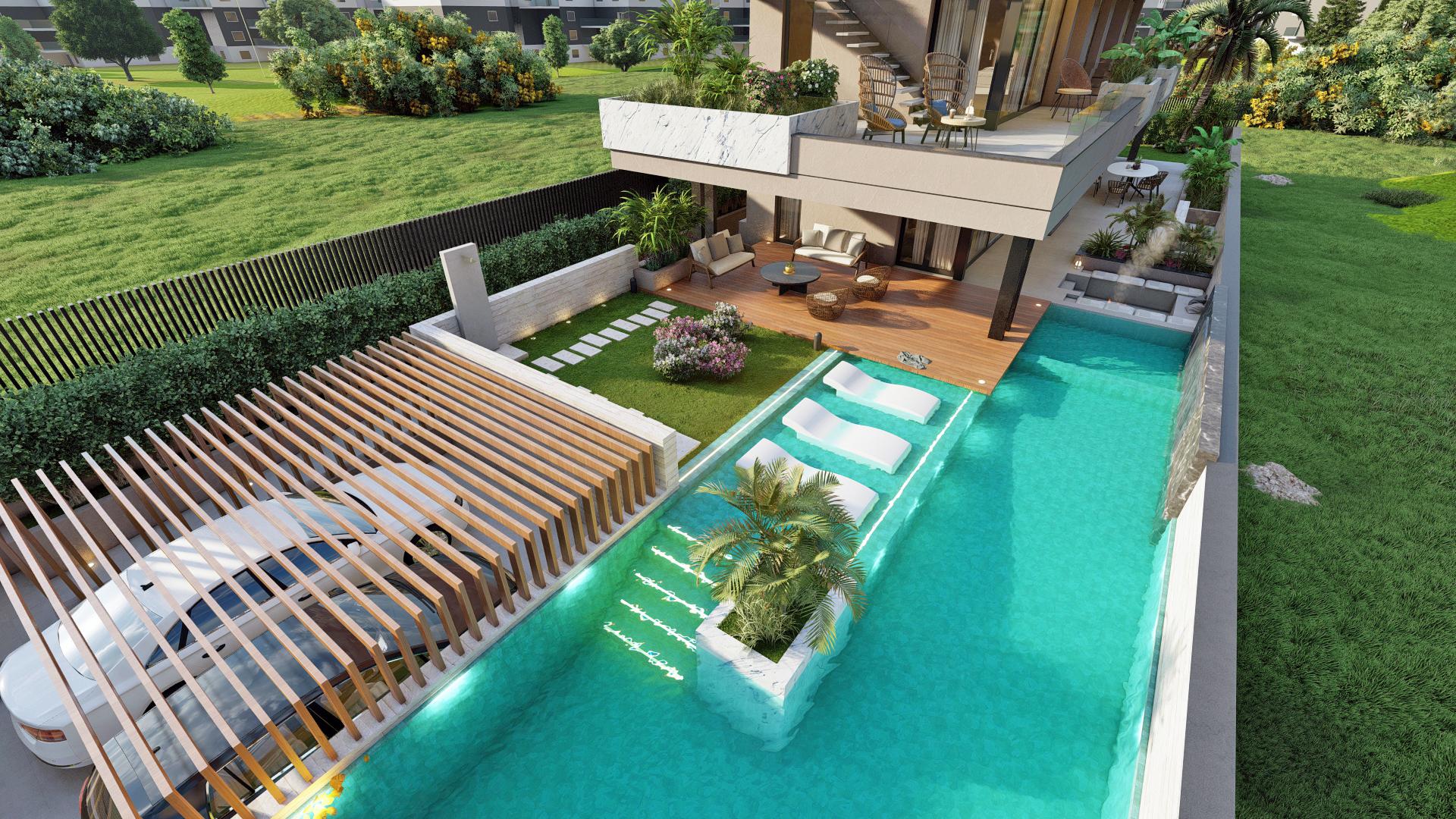 Exterior side elevation and garden, new-build villa, El Higuerón