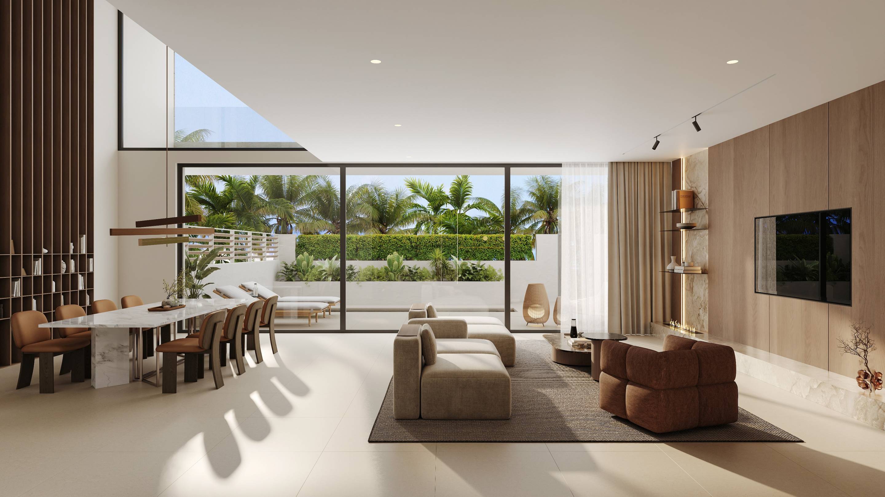 Outdoor dining terrace with pool view, new-build villa, San Pedro