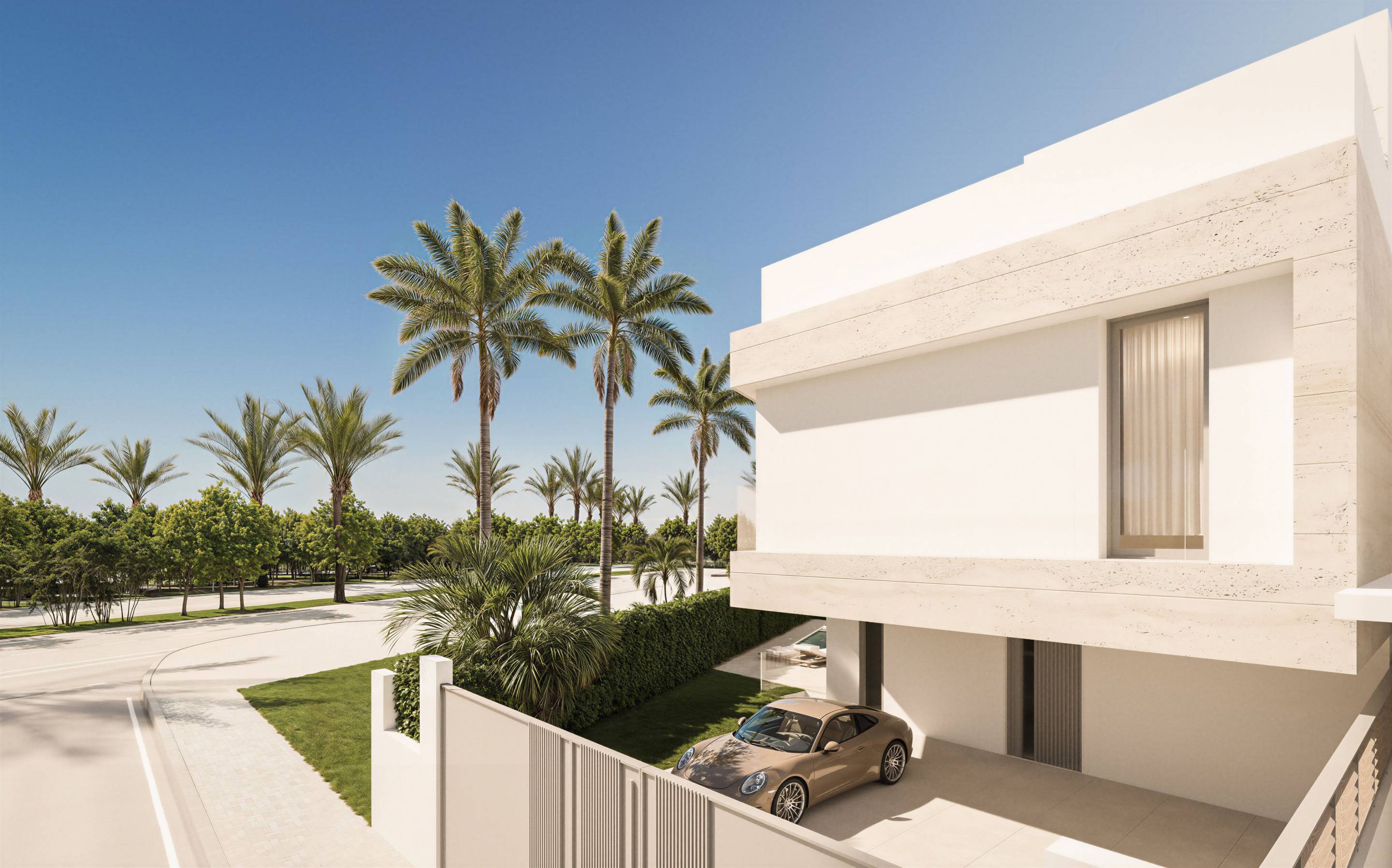 Entrance and driveway of new-build villa in San Pedro, Marbella