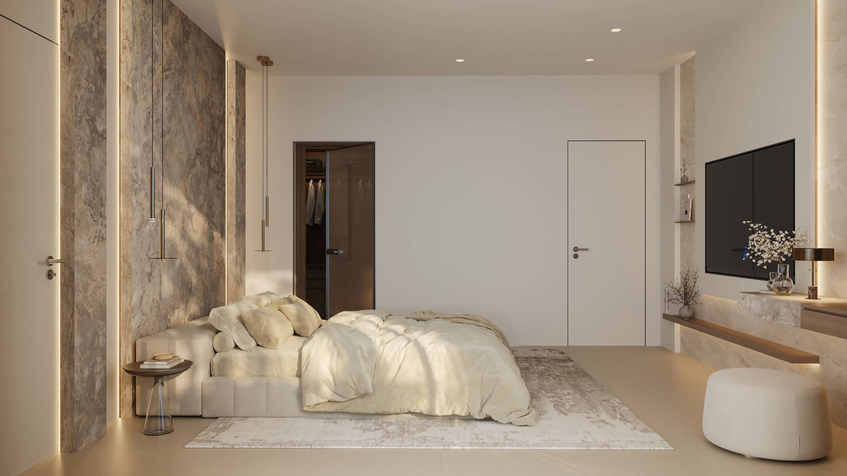 Interior render of master bedroom, new-build villa, San Pedro