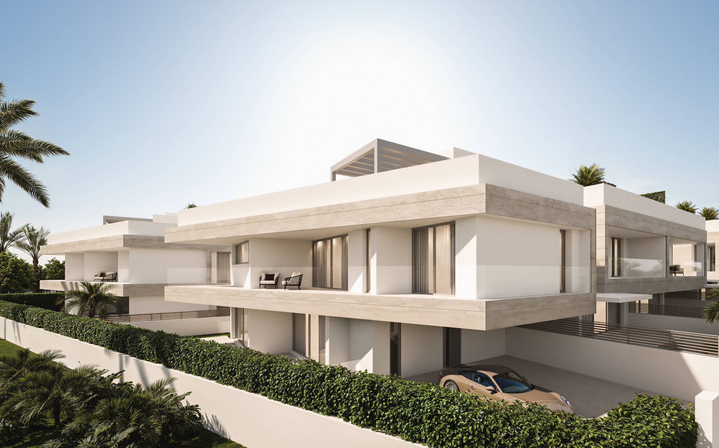 Villa rear exterior, new-build 6-bedroom property, San Pedro, Marbella