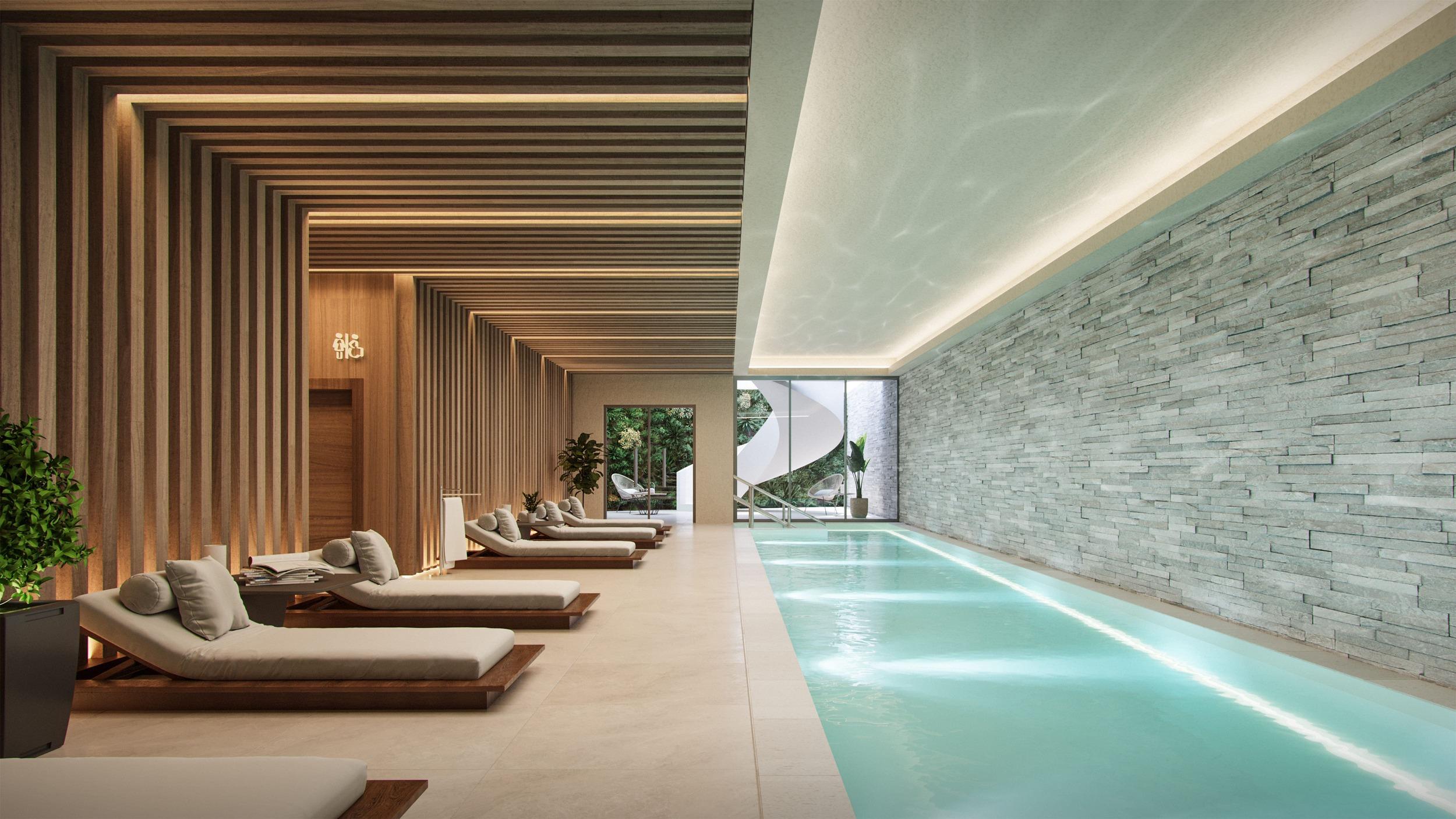 Communal pool area in new-build development, San Pedro, Marbella