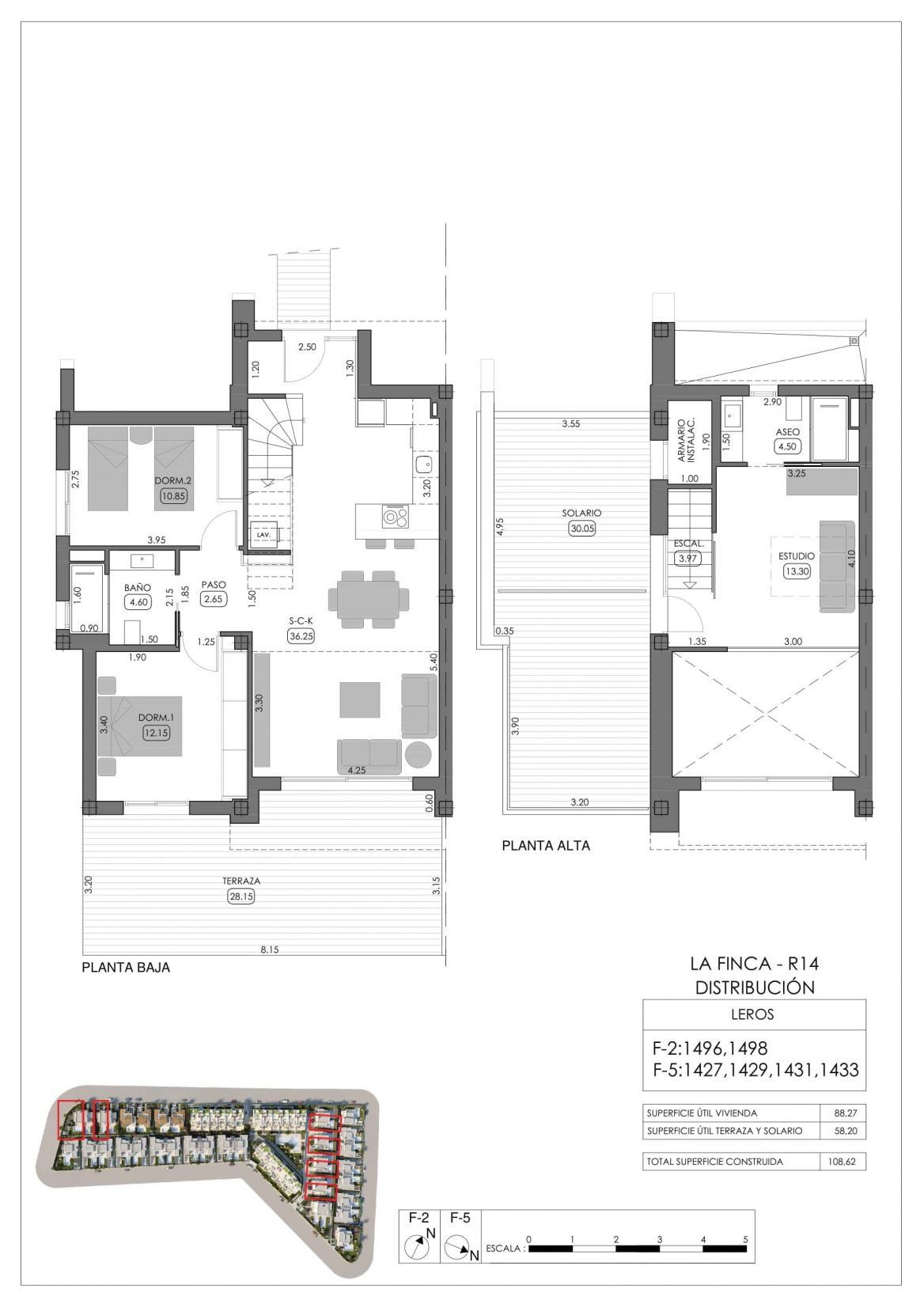 Floor plan of 3-bedroom townhouse, 108m2 build, Algorfa, Alicante