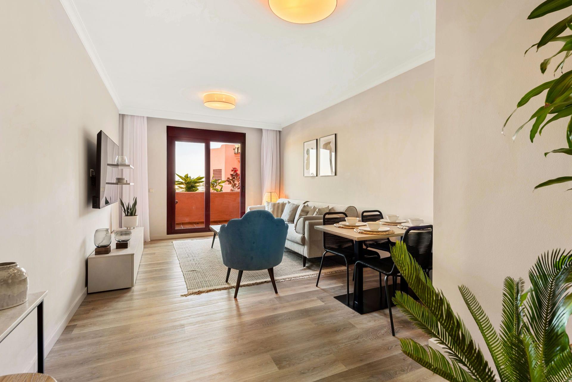 Pool area with sun terrace, new-build development, Cortés