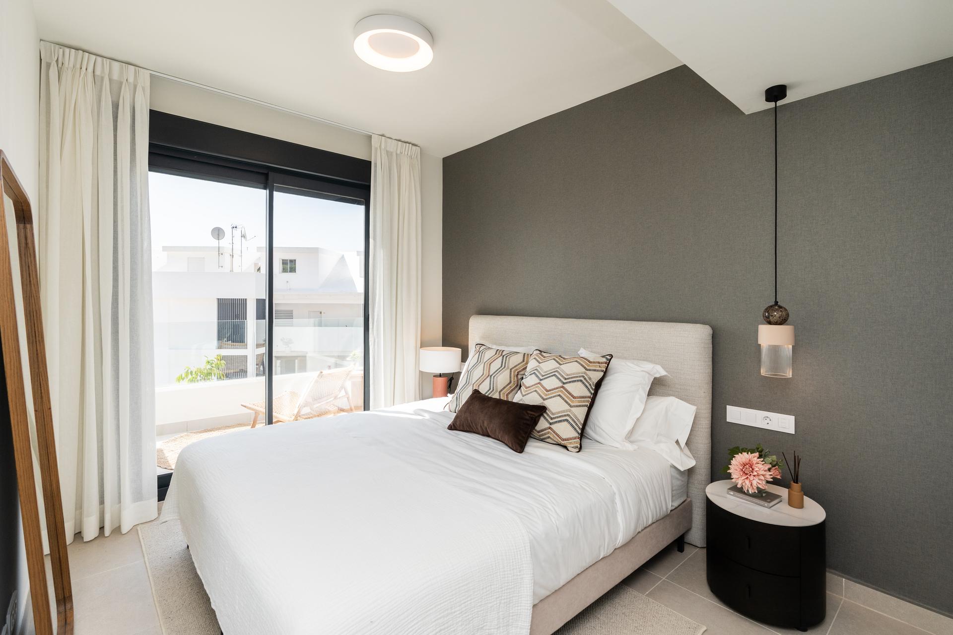 Living room with window views in new-build apartment, Montealto
