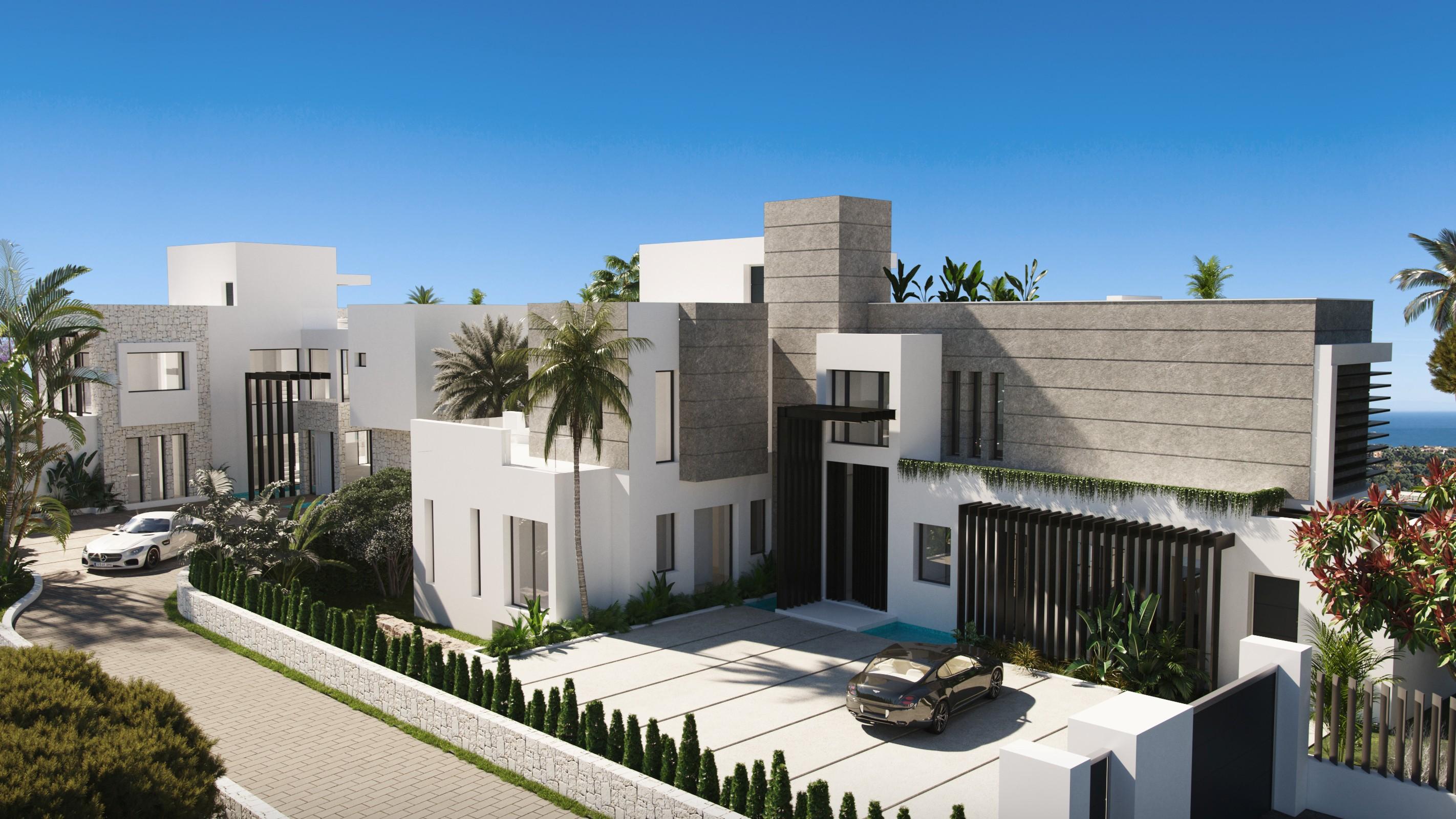 Exterior facade detail of new-build villa in Nagueles, Marbella