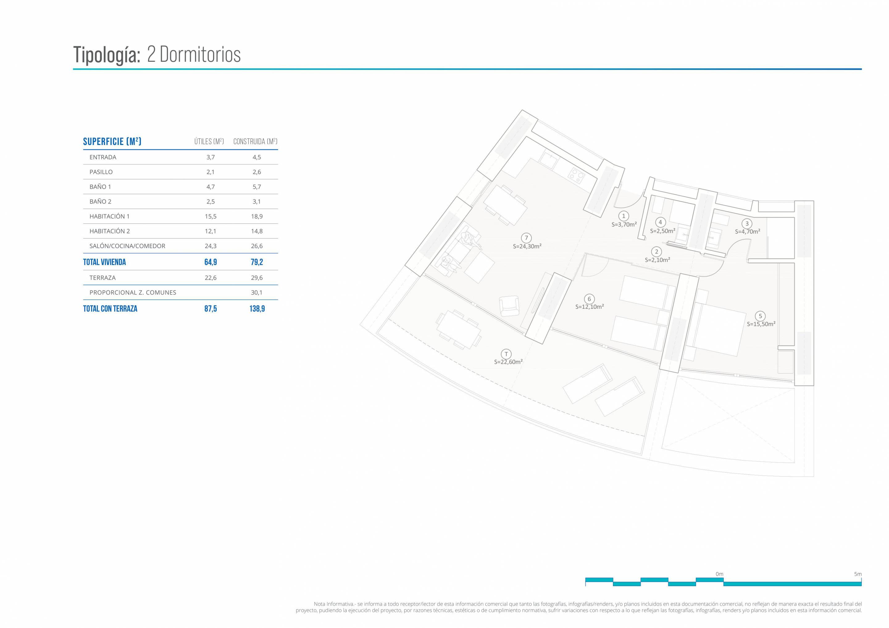 Floor plan of the 2-bedroom apartment in Playa de Poniente (view 17)