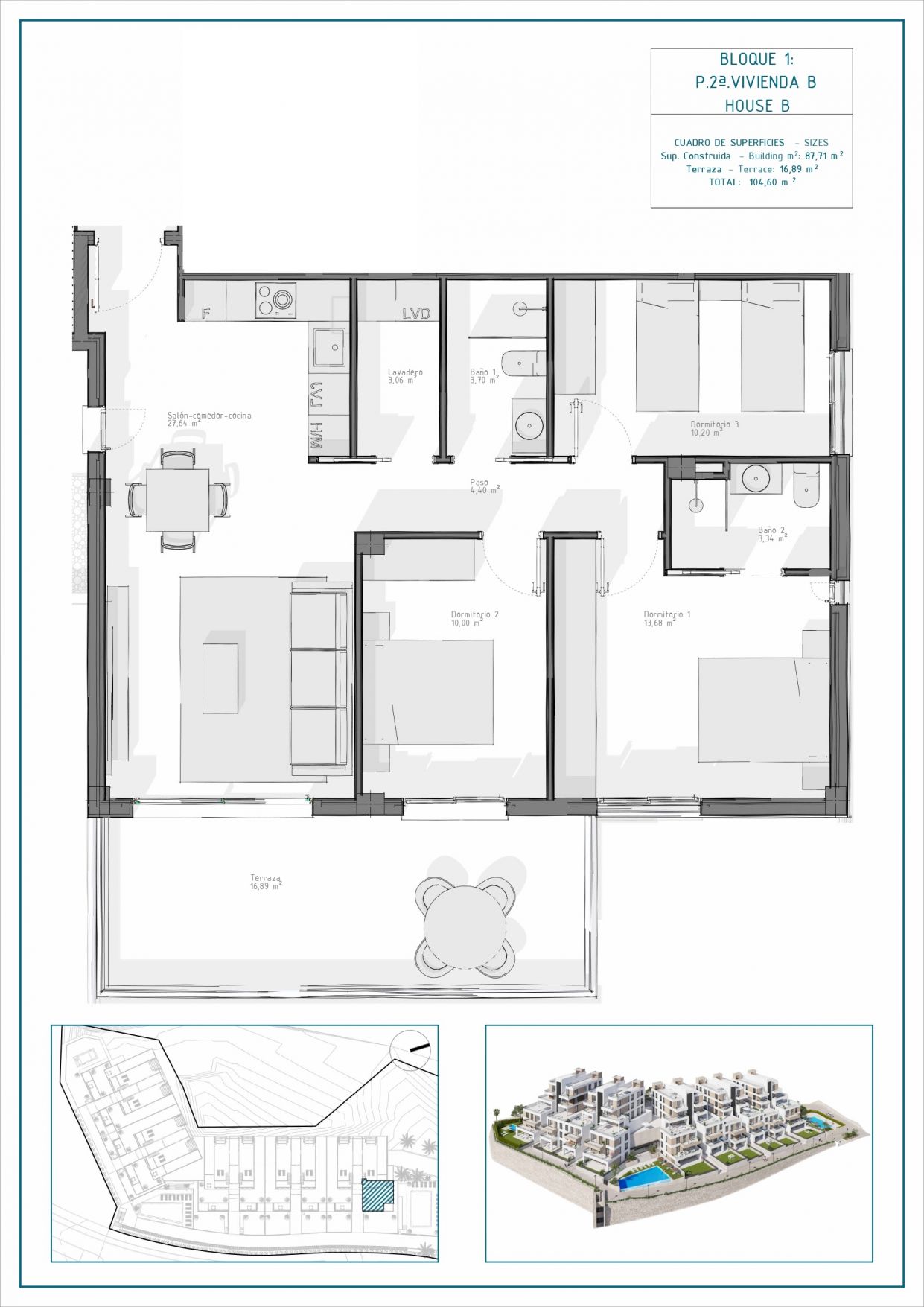 Floor plan of the 3-bedroom apartment in Las Salinas (view 21)