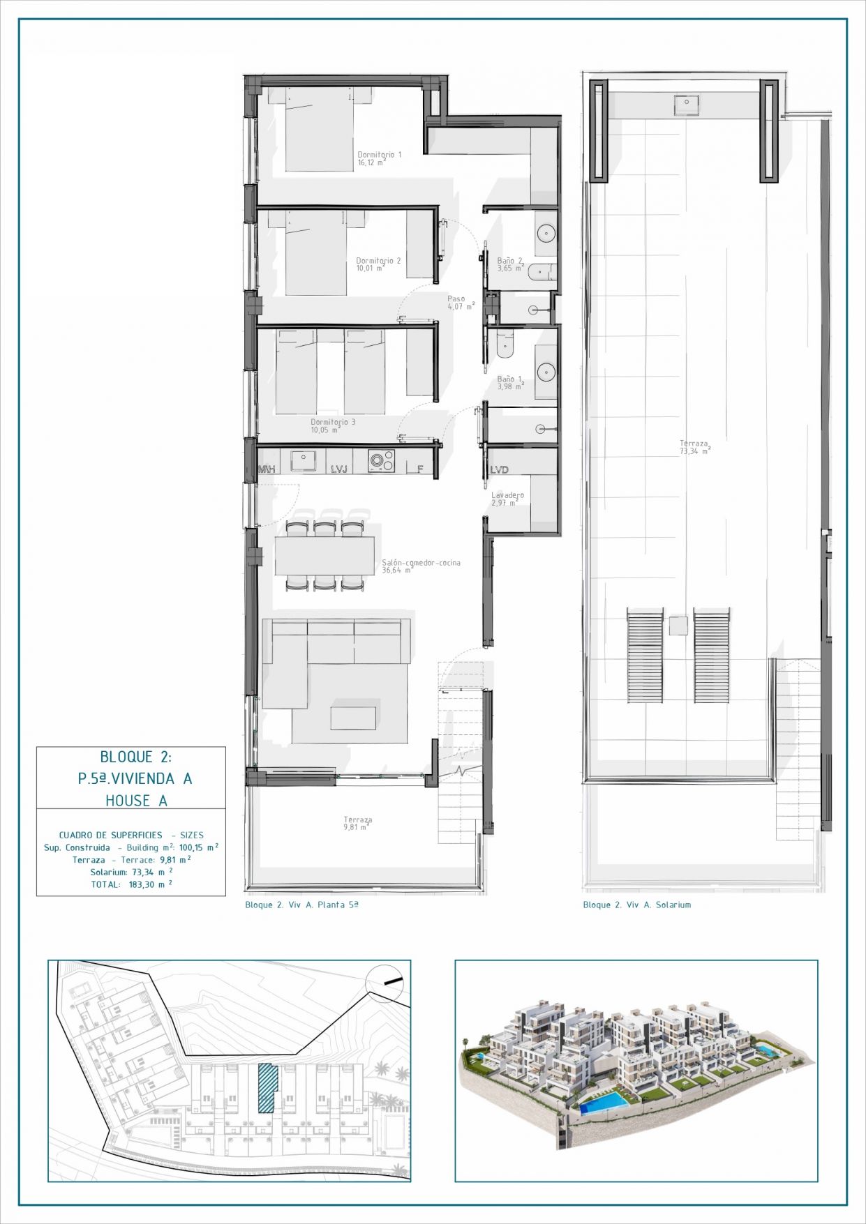Floor plan of the 3-bedroom penthouse in Las Salinas