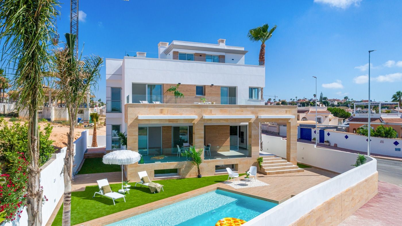 Rear exterior and terrace of 4-bedroom villa, La Fiesta, Rojales