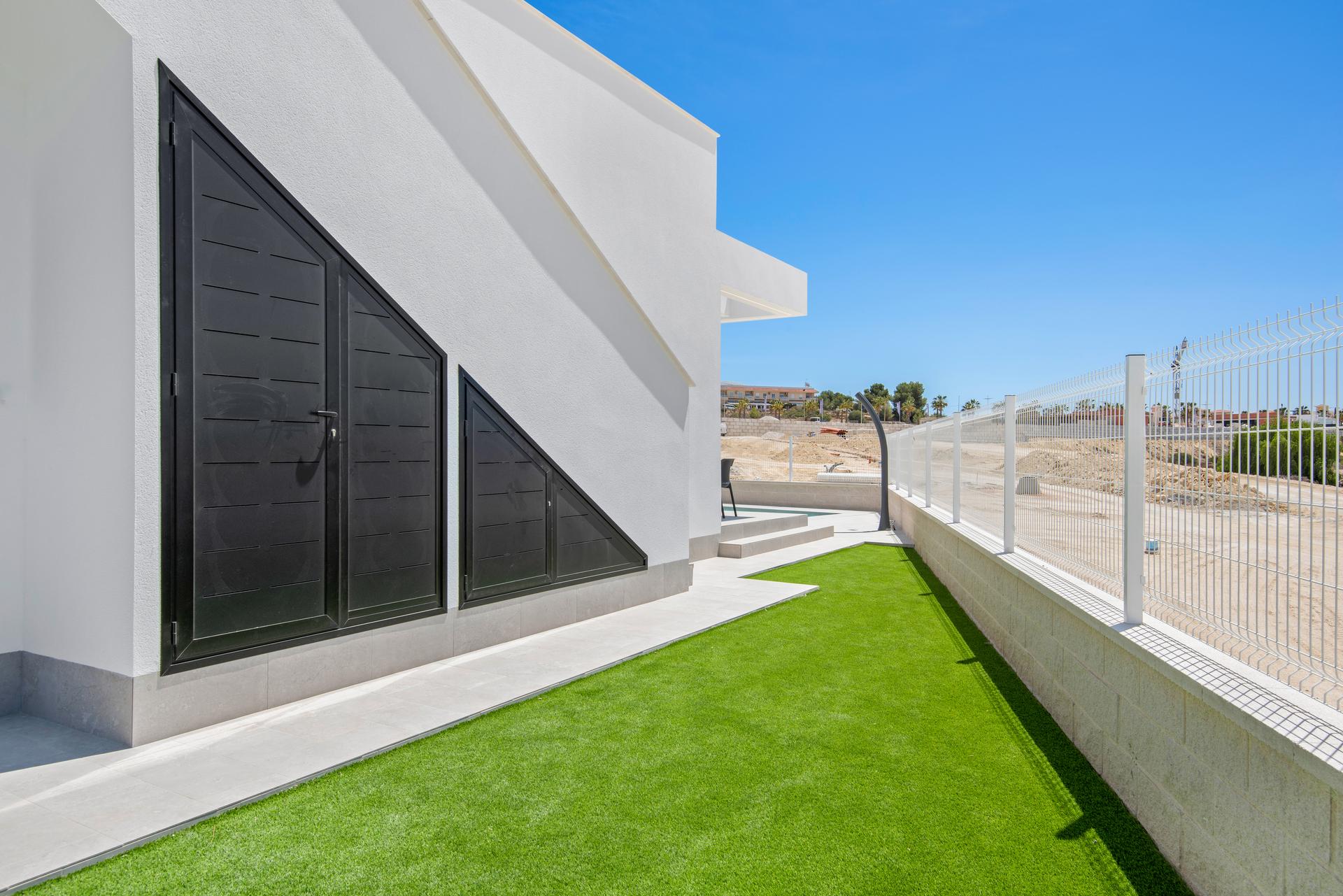New-build villa exterior at dusk, Algorfa, Alicante