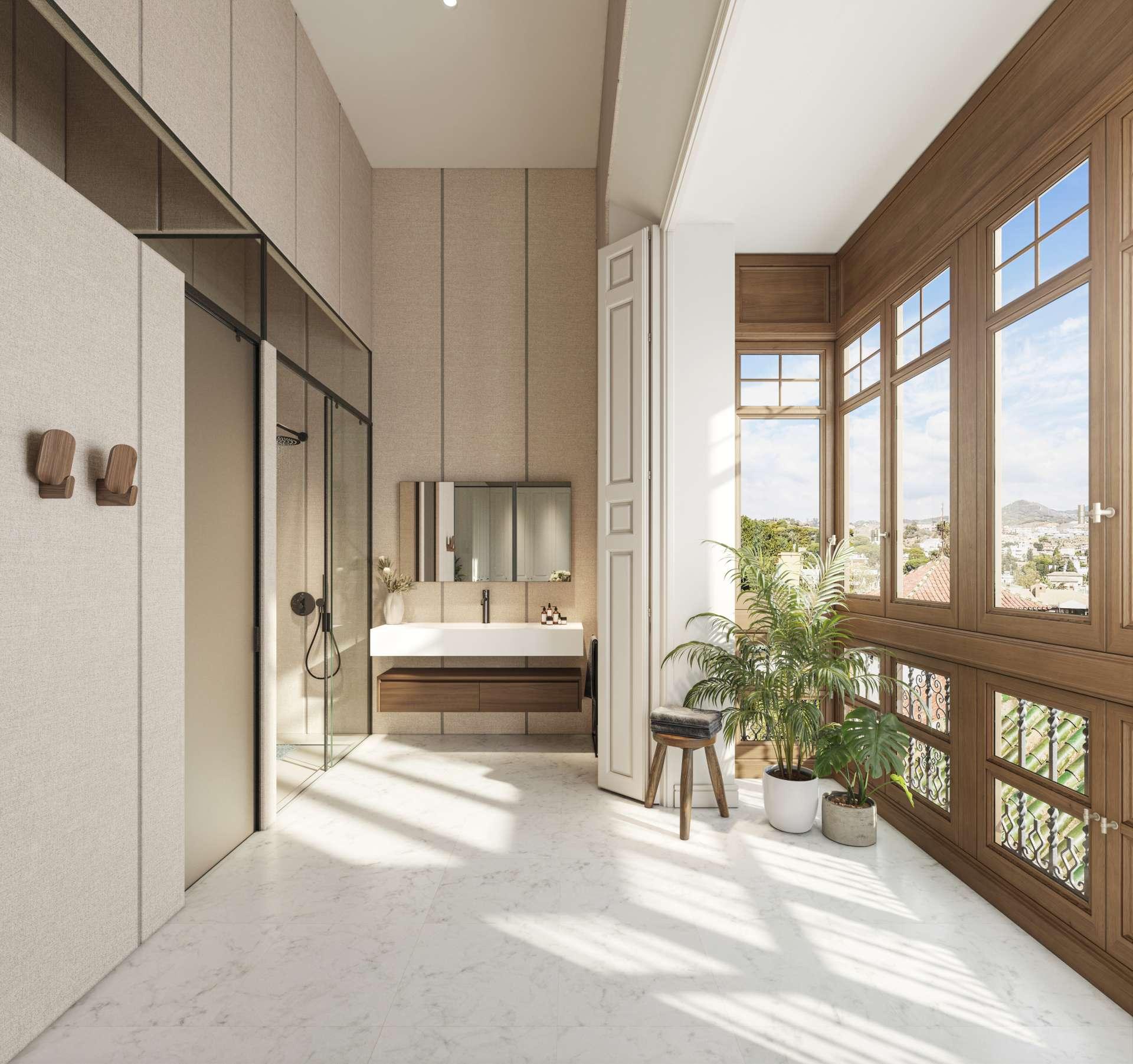 Living room with large windows, new-build apartment, Malagueta-Monte Sancha