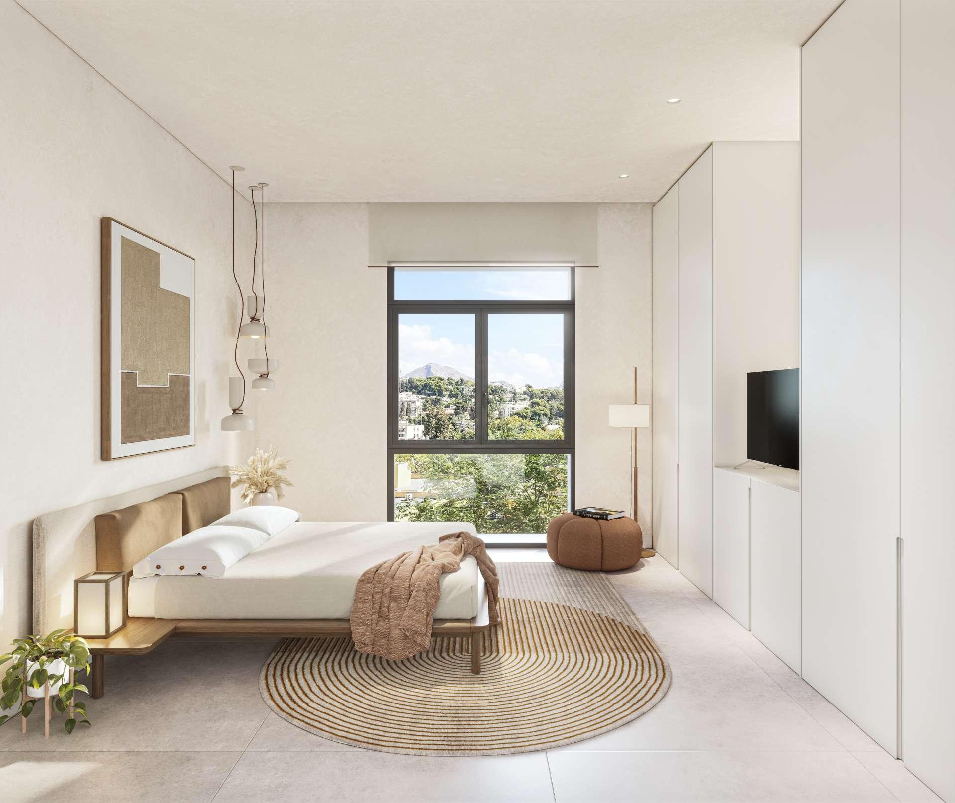 Open-plan living area in 3-bedroom new-build apartment, Malagueta-Monte Sancha