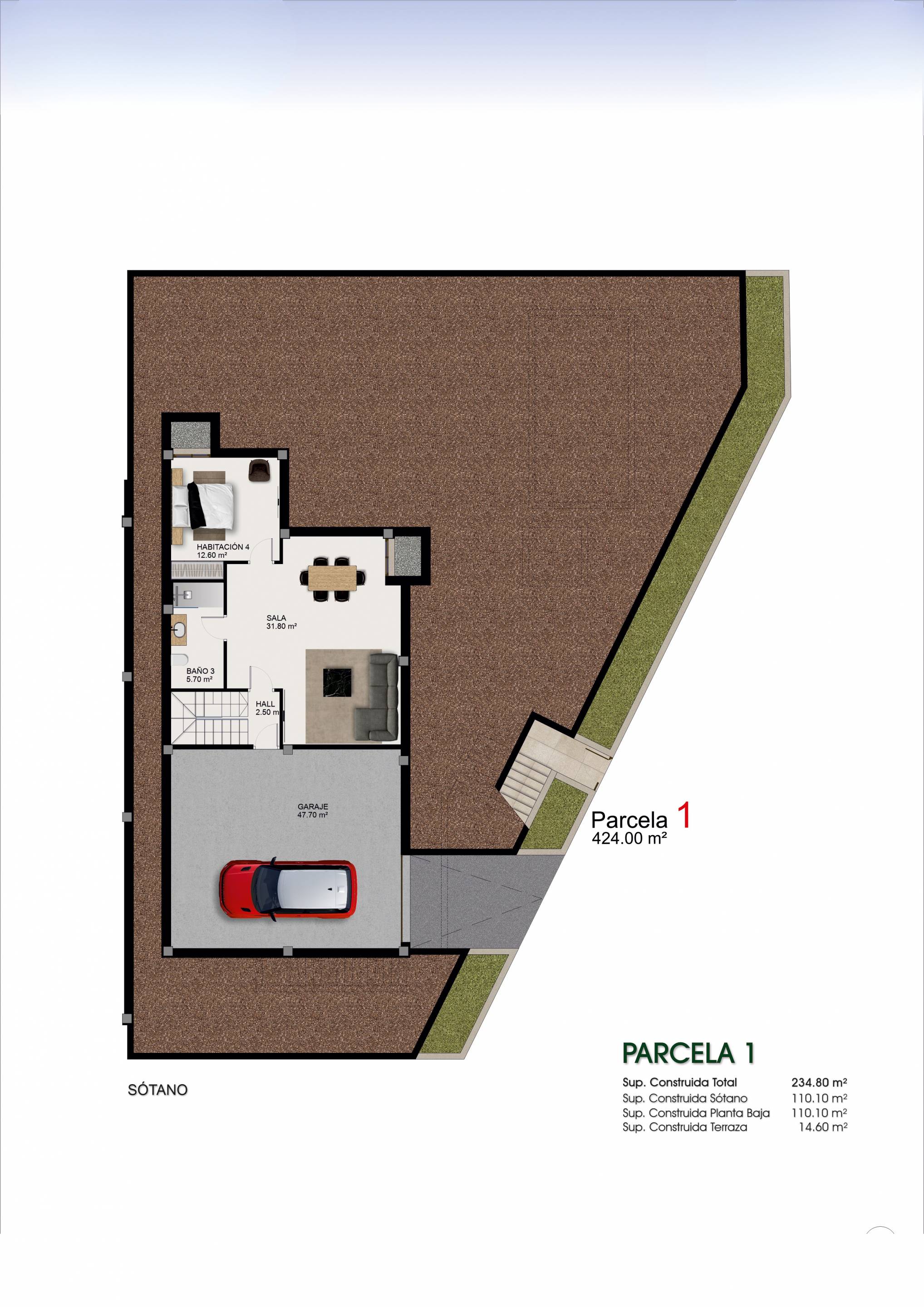 Floor plan of 3-bedroom villa in Centro de la Ciudad Quesada showing ground floor layout