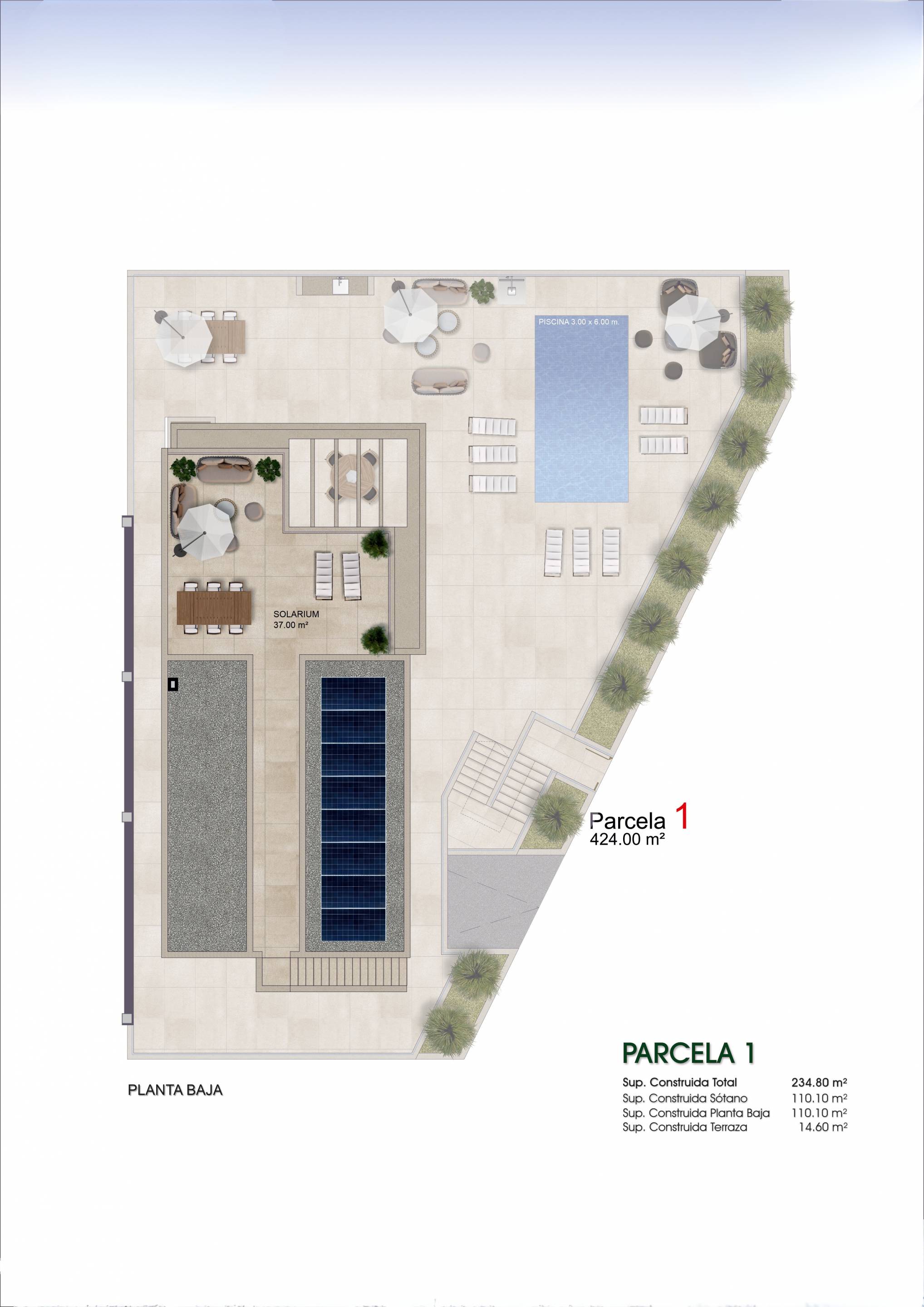 Site plan of new-build villa on 424m2 plot, Centro de la Ciudad Quesada, Rojales