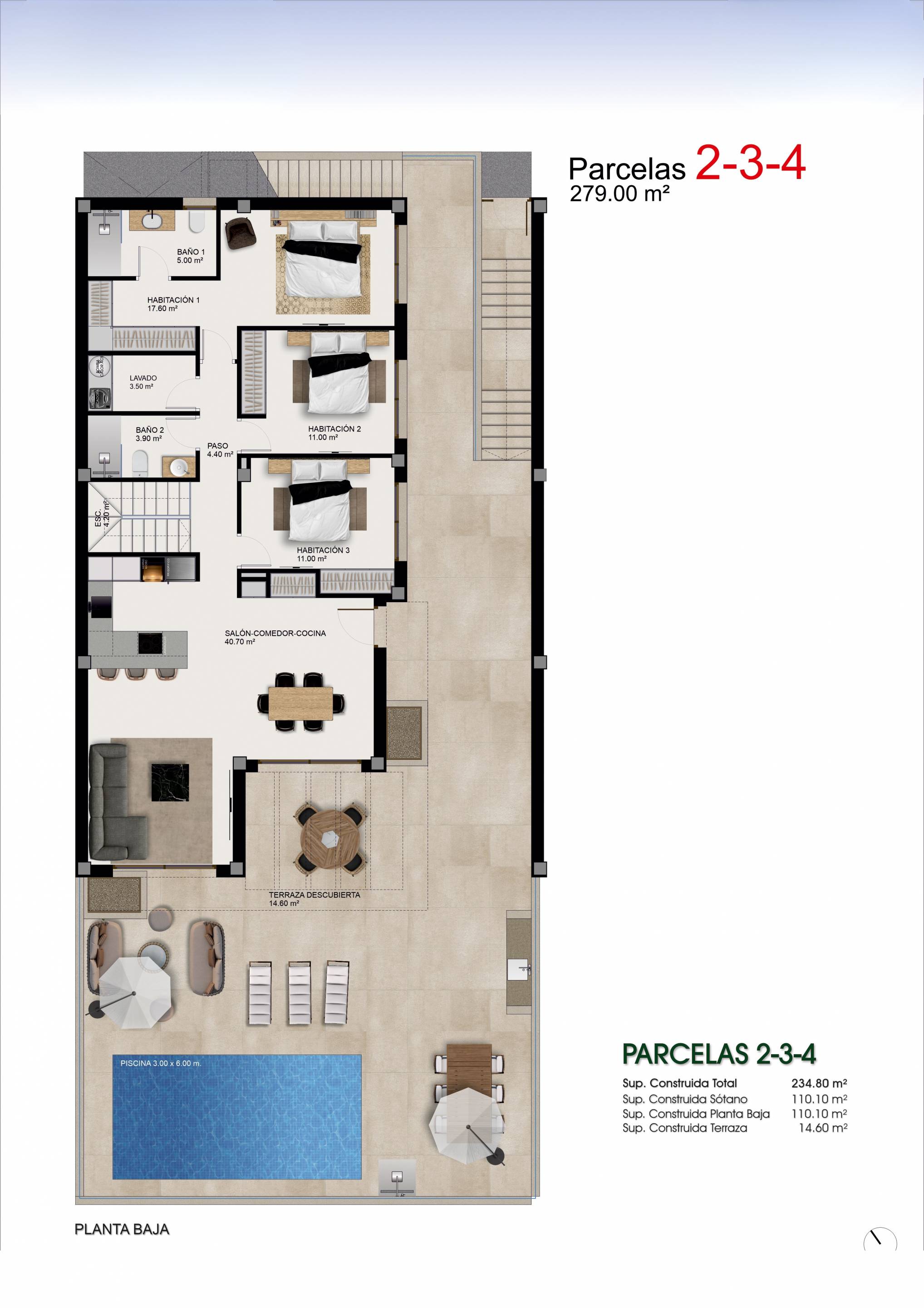 Floor plan of new-build villa in Centro de la Ciudad Quesada, Rojales - plot and footprint