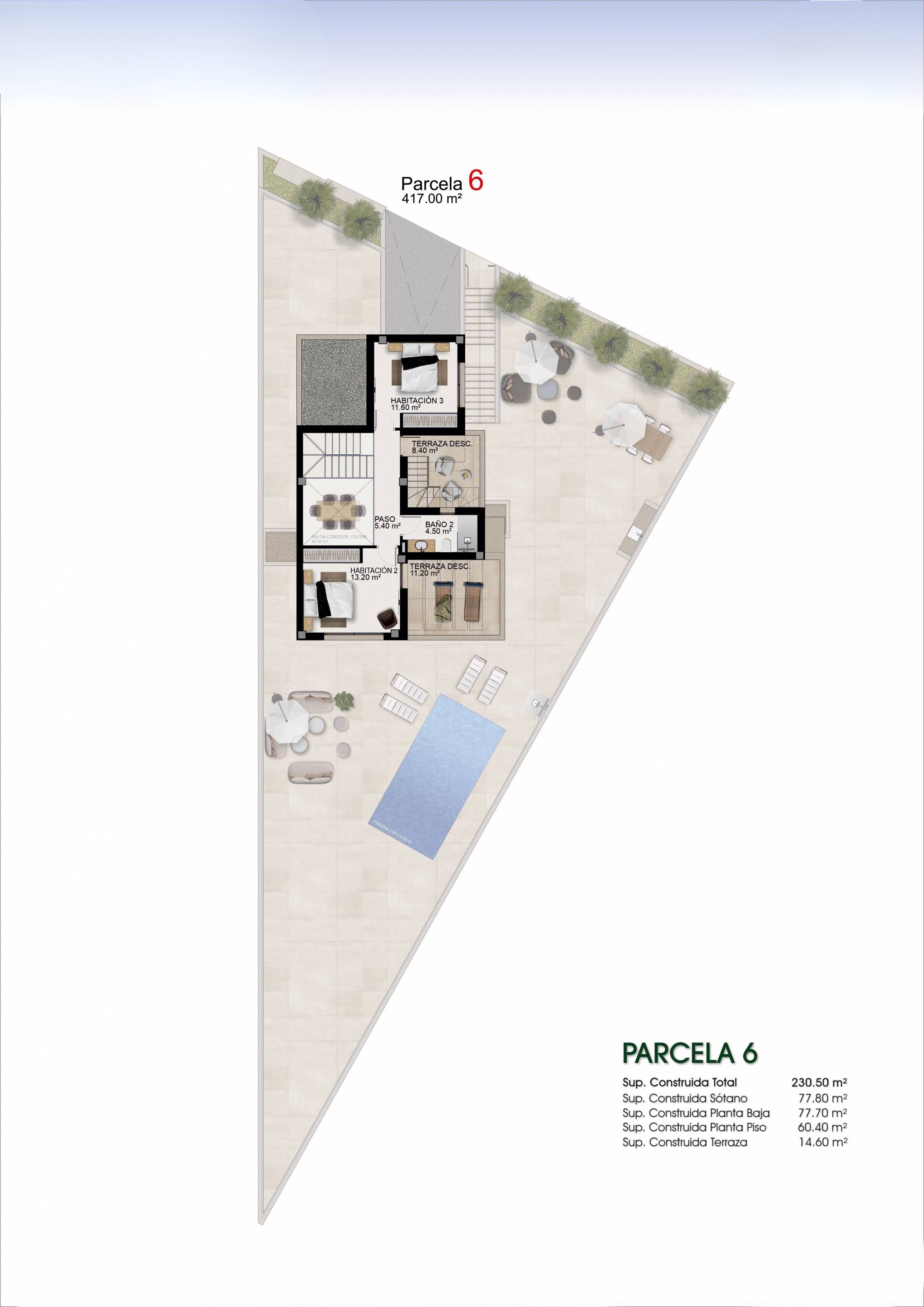 Site plan of 417m2 plot for new-build villa in Centro de la Ciudad Quesada