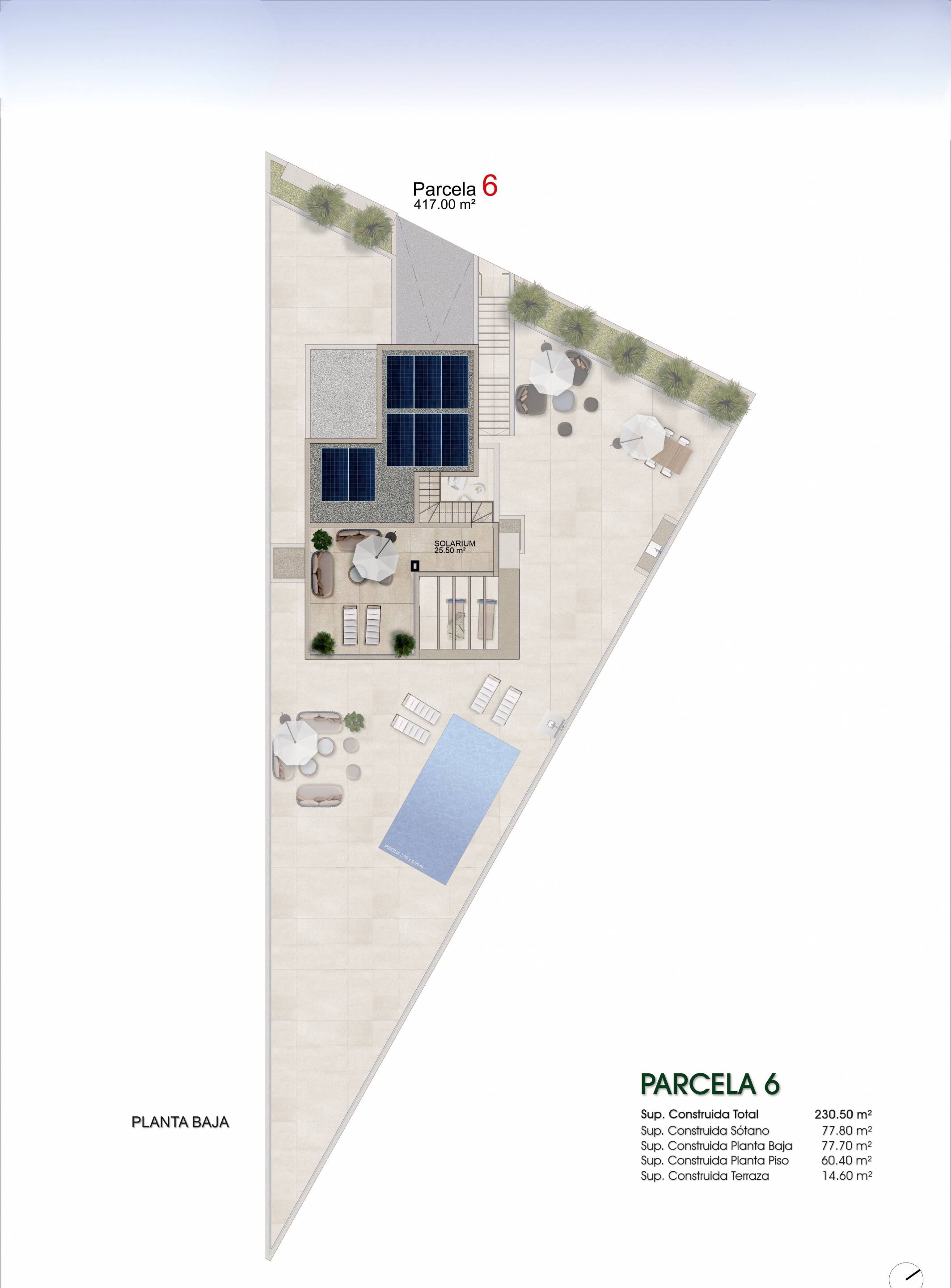 Plot layout plan for 3-bedroom new-build villa in Ciudad Quesada, Rojales