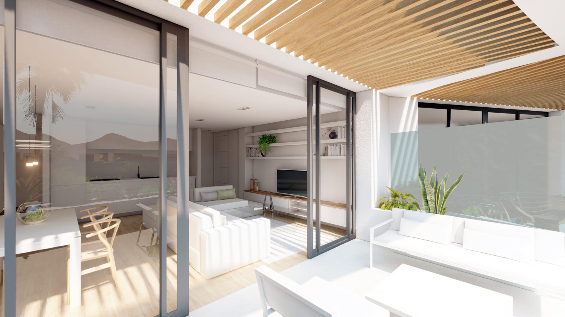 Modern kitchen with integrated appliances and storage
