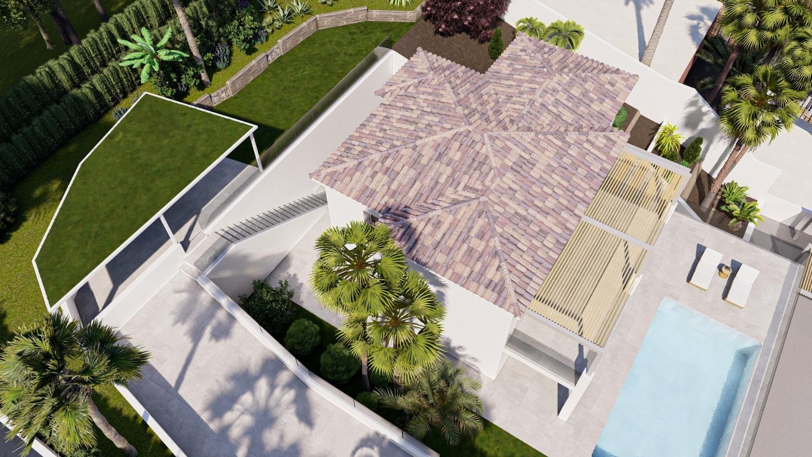 Plot boundary and garden view of new-build villa, Altea