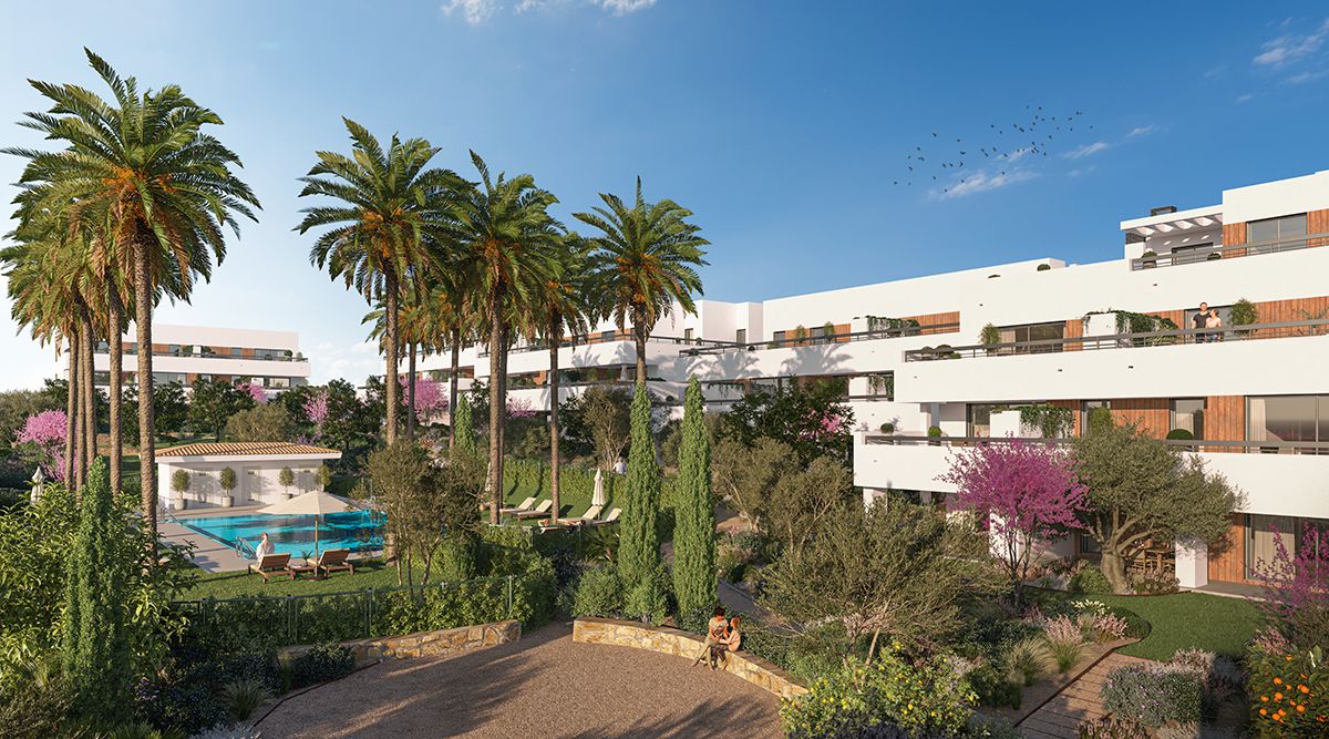 Development exterior showing first-floor apartment access, Arroyo Vaquero