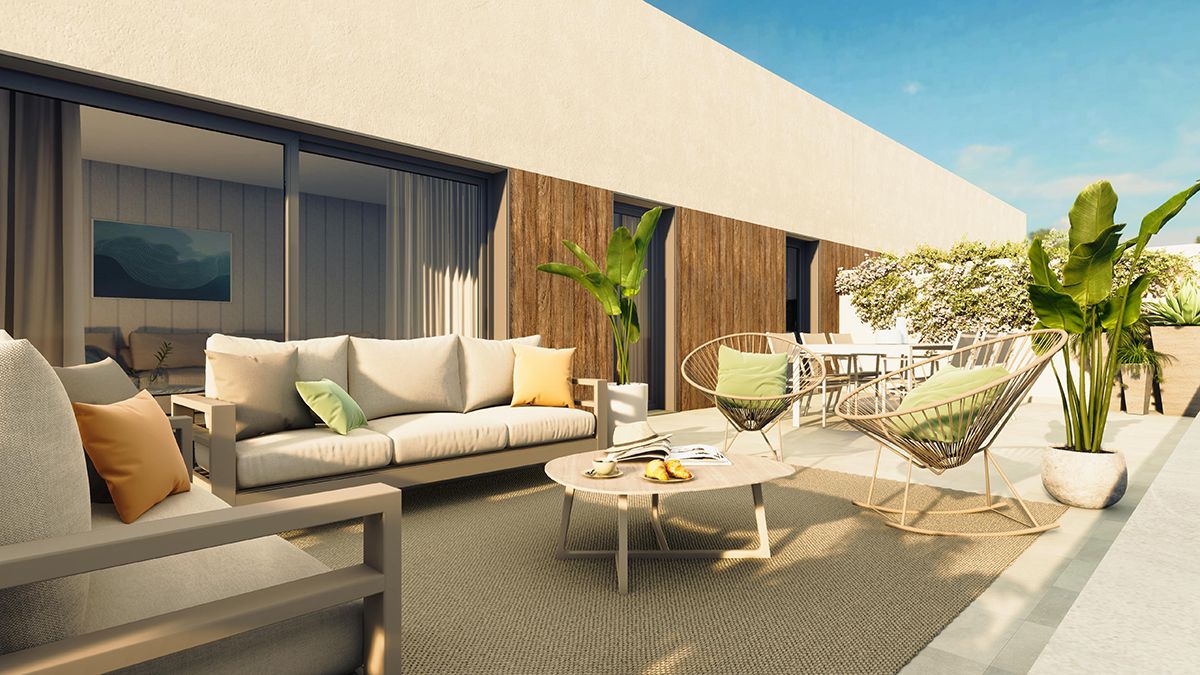 Lift lobby and communal corridor in new-build development, Arroyo Vaquero