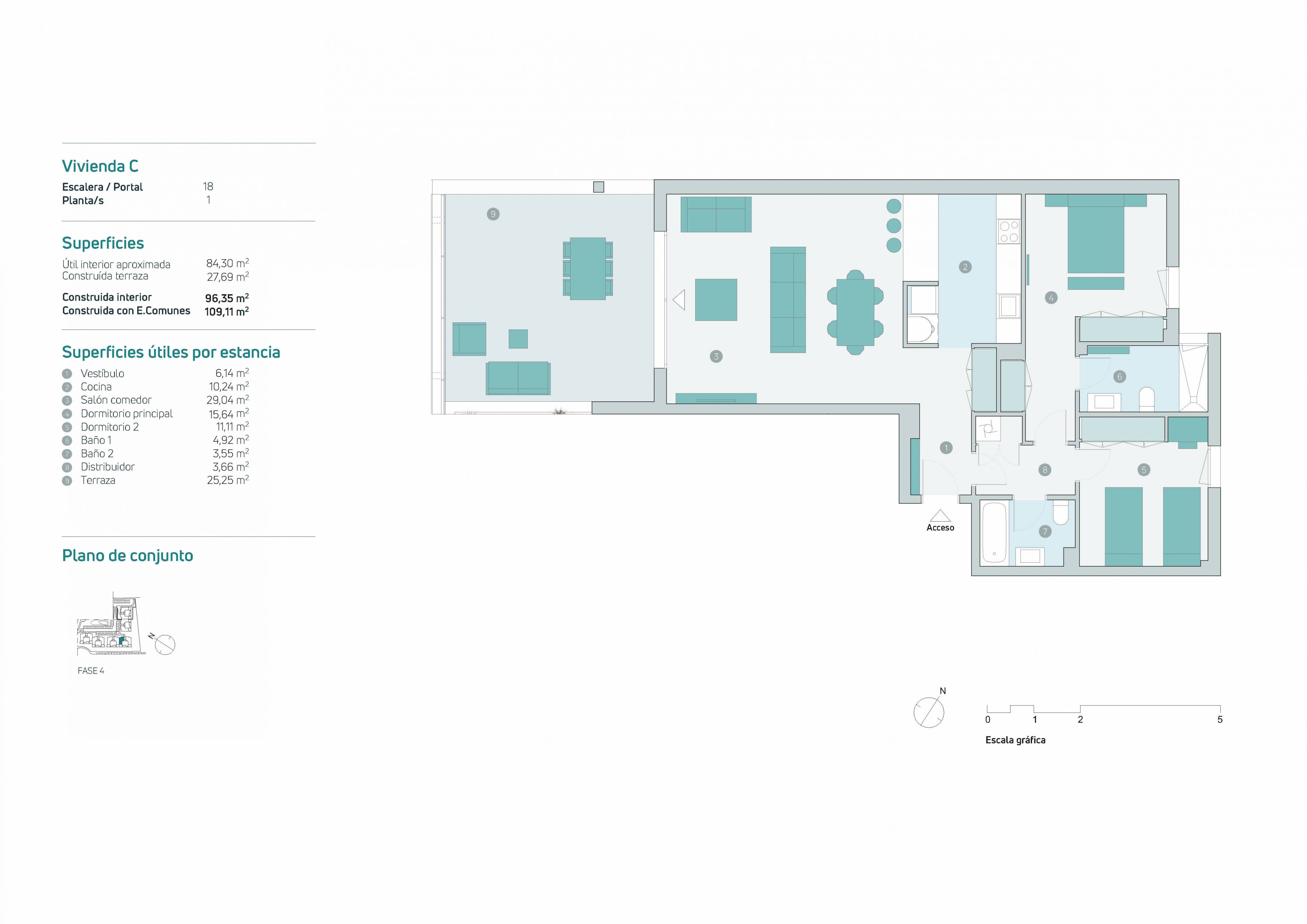 Floor plan of 2-bedroom apartment in Arroyo Vaquero, Estepona