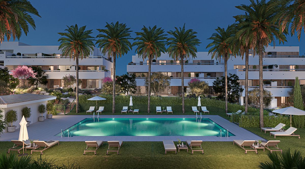 Landscaped communal grounds at development, Arroyo Vaquero, Estepona