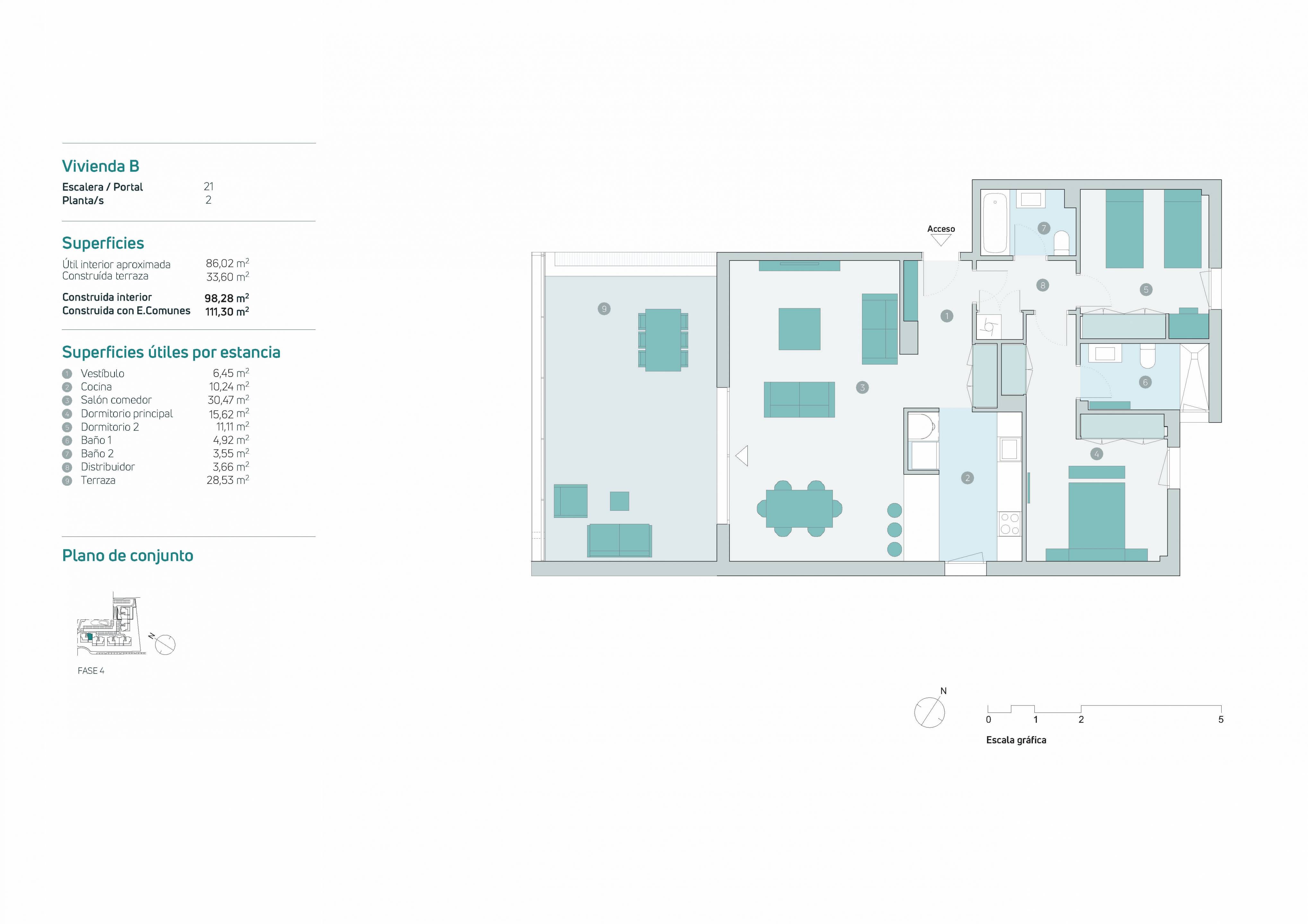 Floor plan of 2-bedroom penthouse in Arroyo Vaquero, Estepona