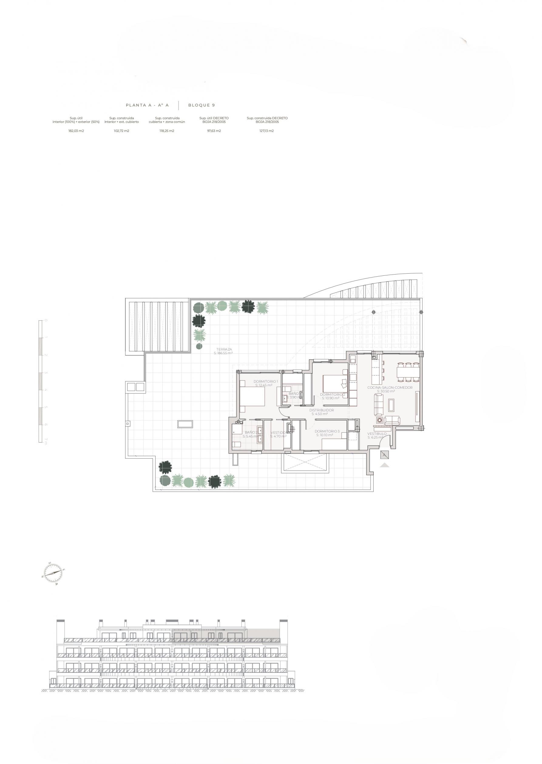Floor plan of 3-bedroom penthouse in Cerros del Águila, Mijas