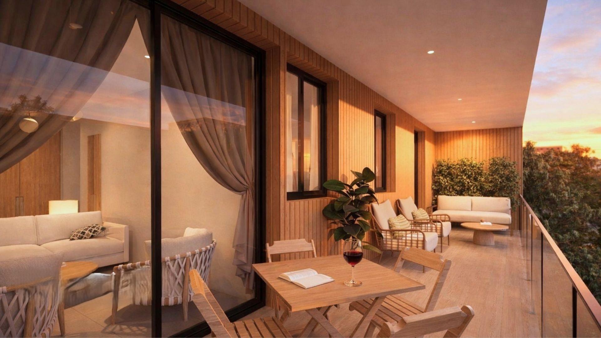 Tiled flooring in living area, new-build apartment, Pueblo, Jávea