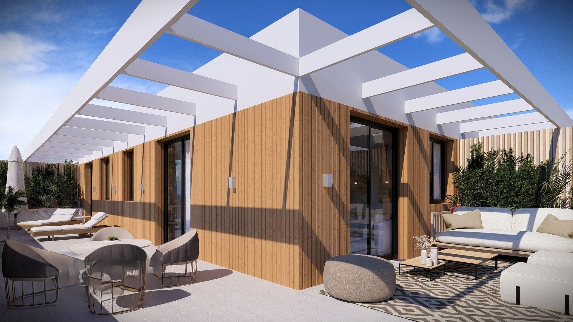 Balcony area viewed from inside, new-build apartment, Pueblo, Jávea