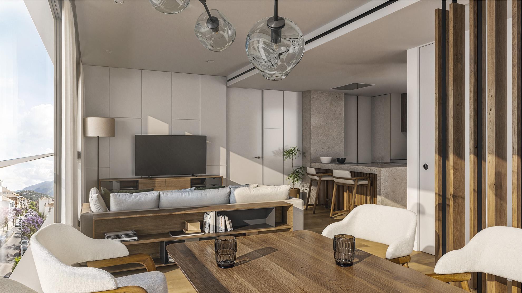 Communal pool area of new-build development, Costa Del Sol, Estepona
