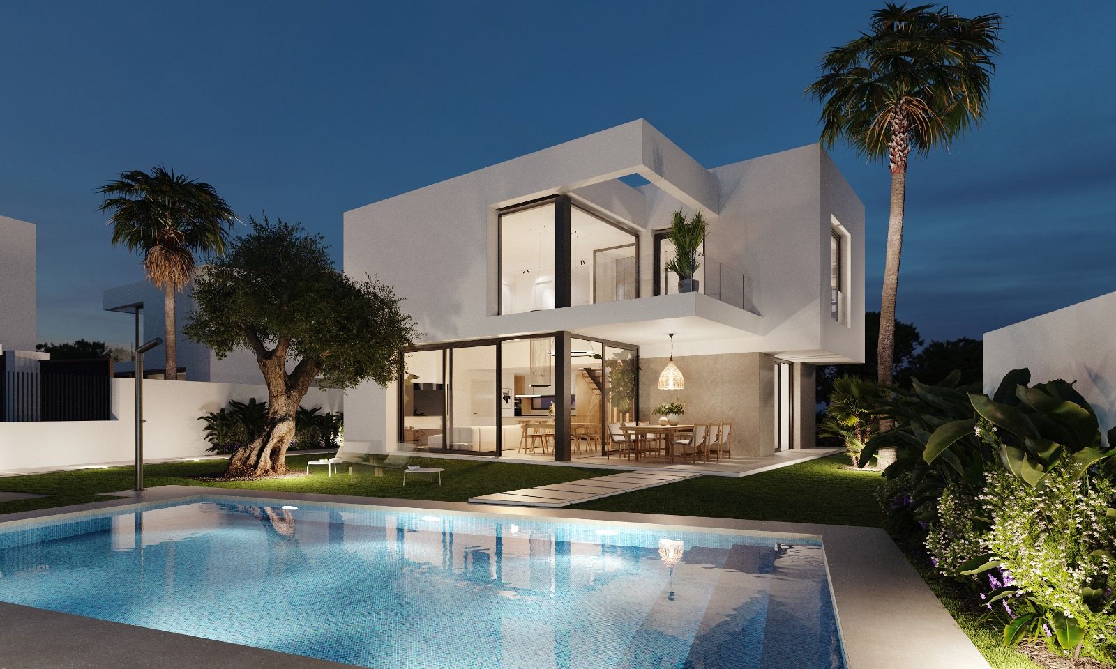 Aerial or elevated view of new-build villa plot, Golf Puig Campana
