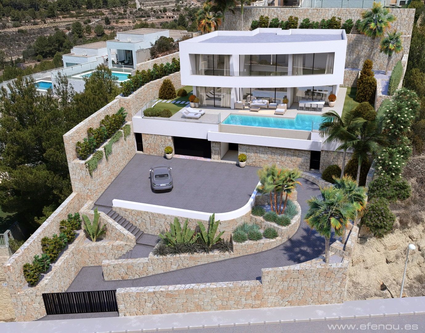 Exterior elevation of new-build villa in Cometa-Carrió, Calpe