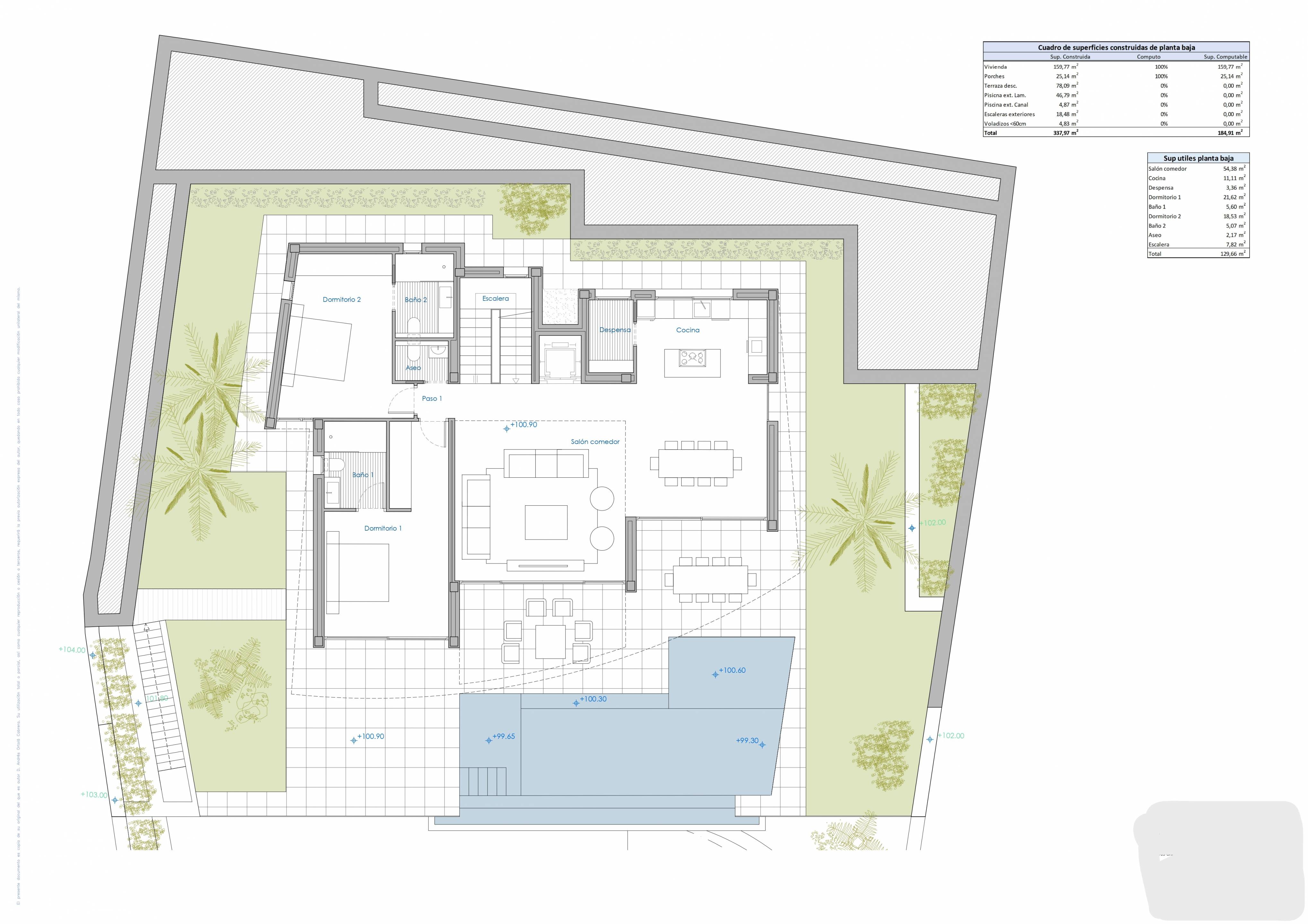 Site plan of new-build villa in Cometa-Carrió, Calpe showing plot boundaries