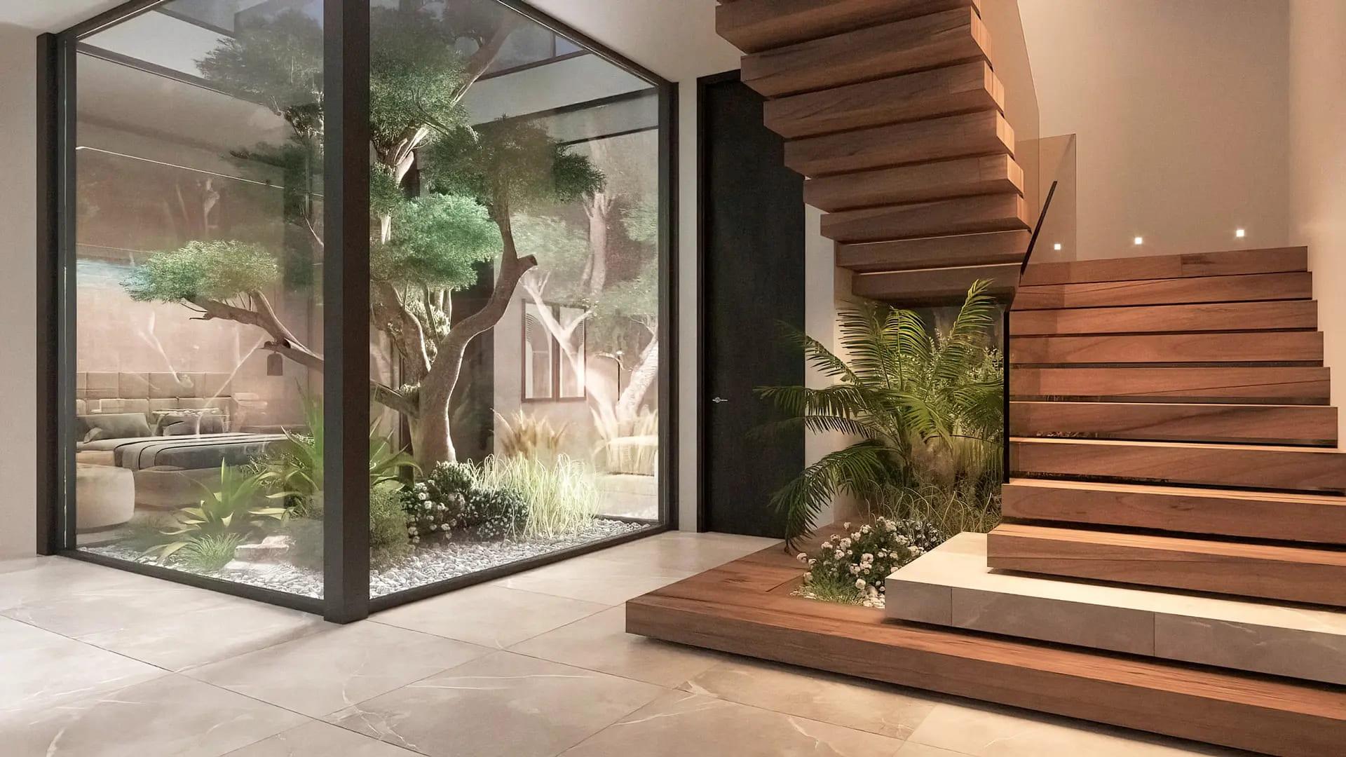 Garden and pool surround in new-build villa, El Madroñal