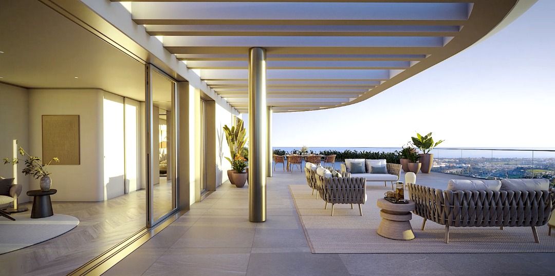 Bedroom with side tables and pendant lighting, La Quinta penthouse