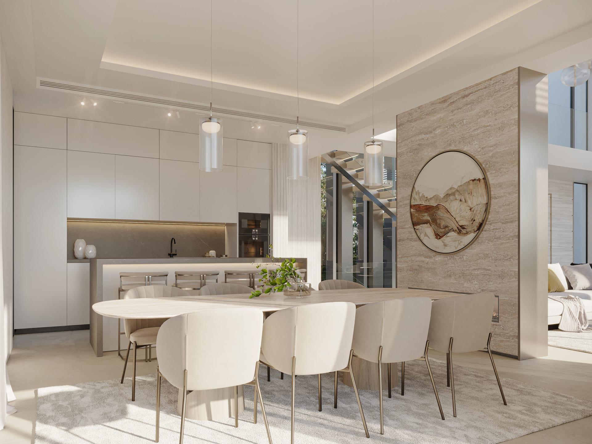 Kitchen island and fitted cabinetry, new-build villa, Nueva Andalucía