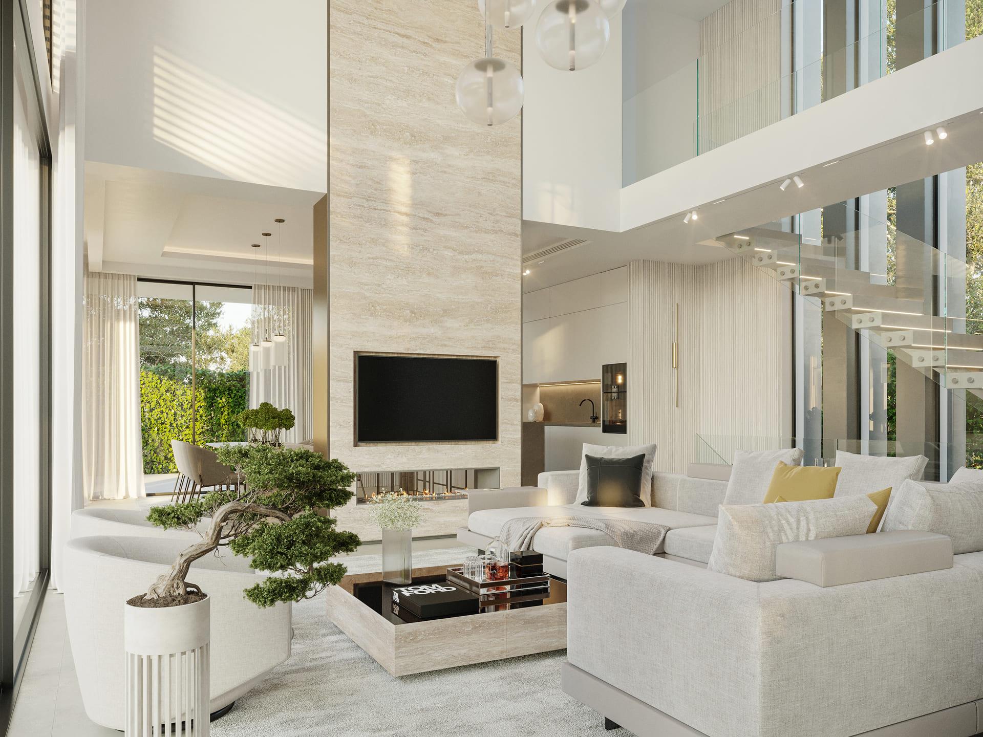 Flooring detail in open-plan living area, nueva andalucia villa